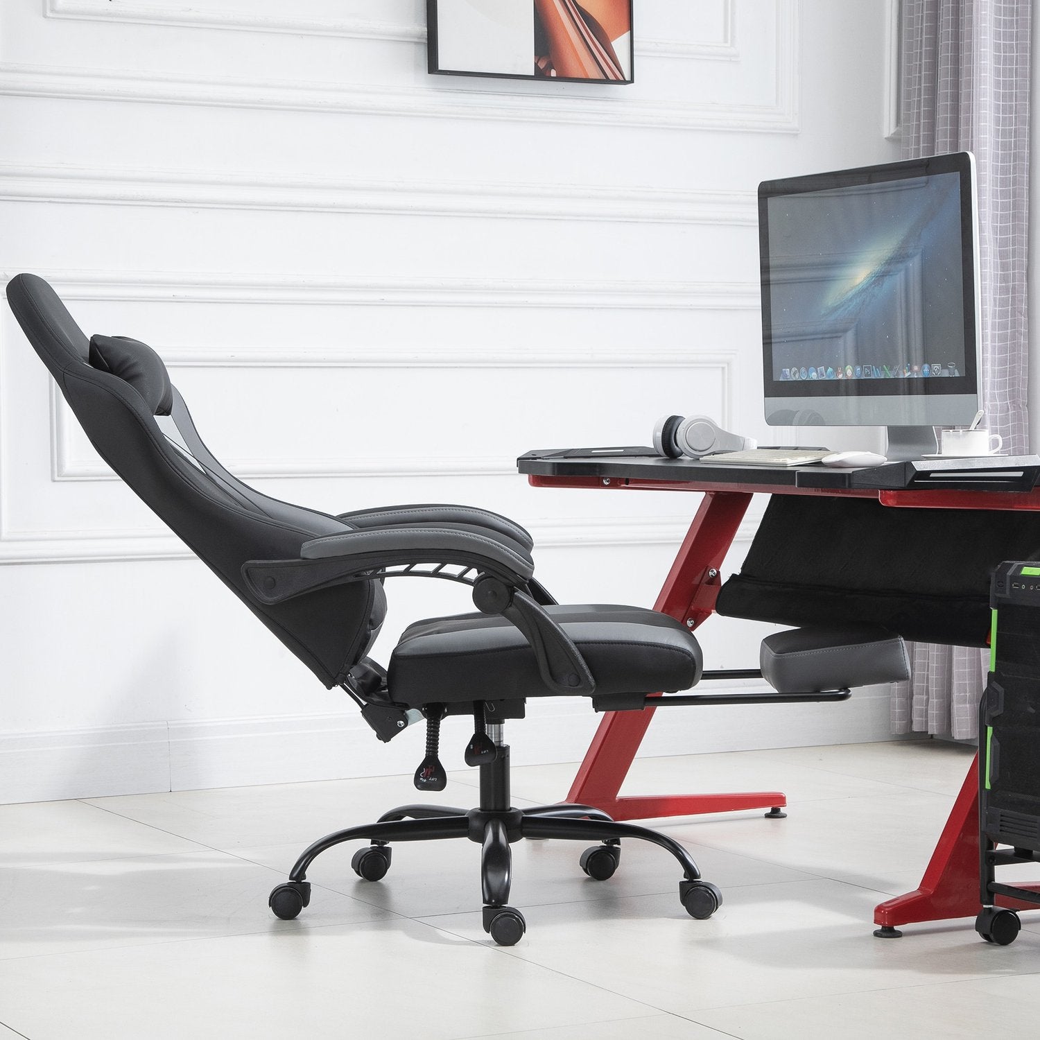 Ergonomisk spelstol, justerbart nackstöd & svankstöd