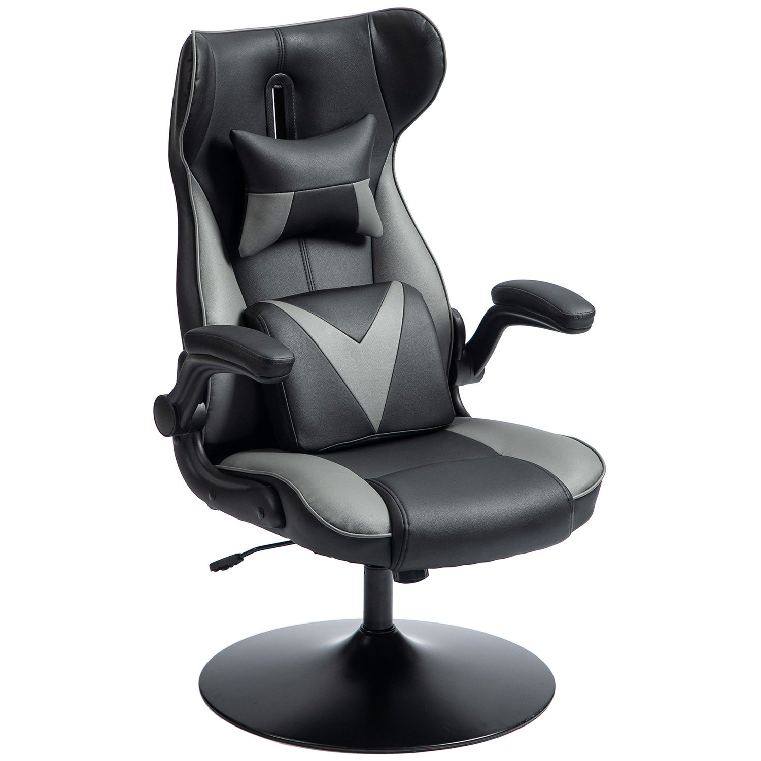 Ergonomisk spelstol med rocker & svankkudde, svart/grå