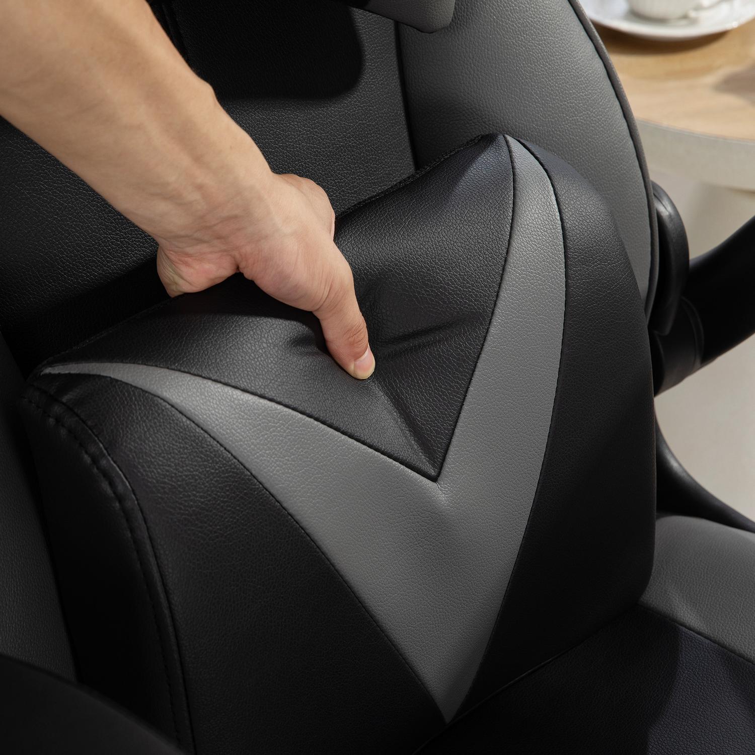 Ergonomisk spelstol med rocker & svankkudde, svart/grå