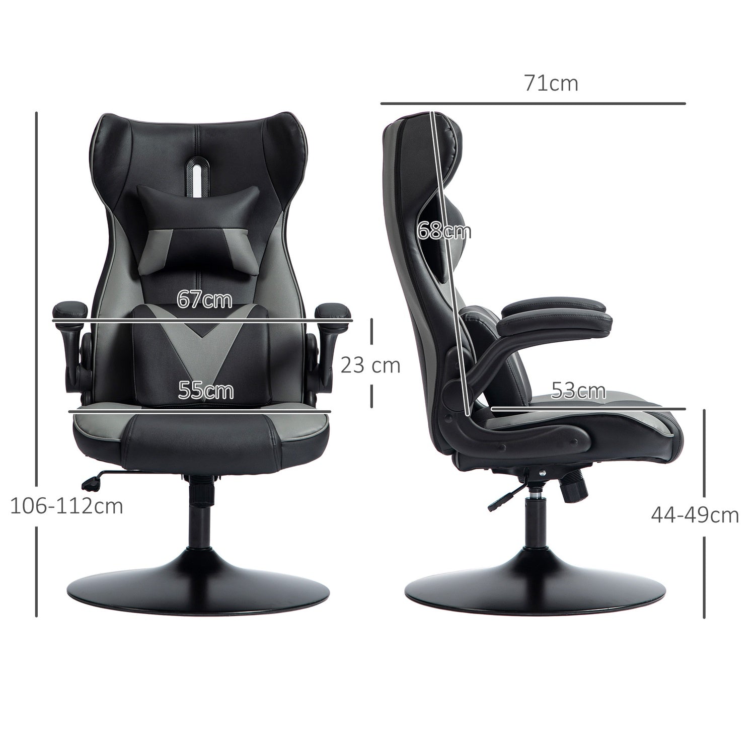 Ergonomisk spelstol med rocker & svankkudde, svart/grå