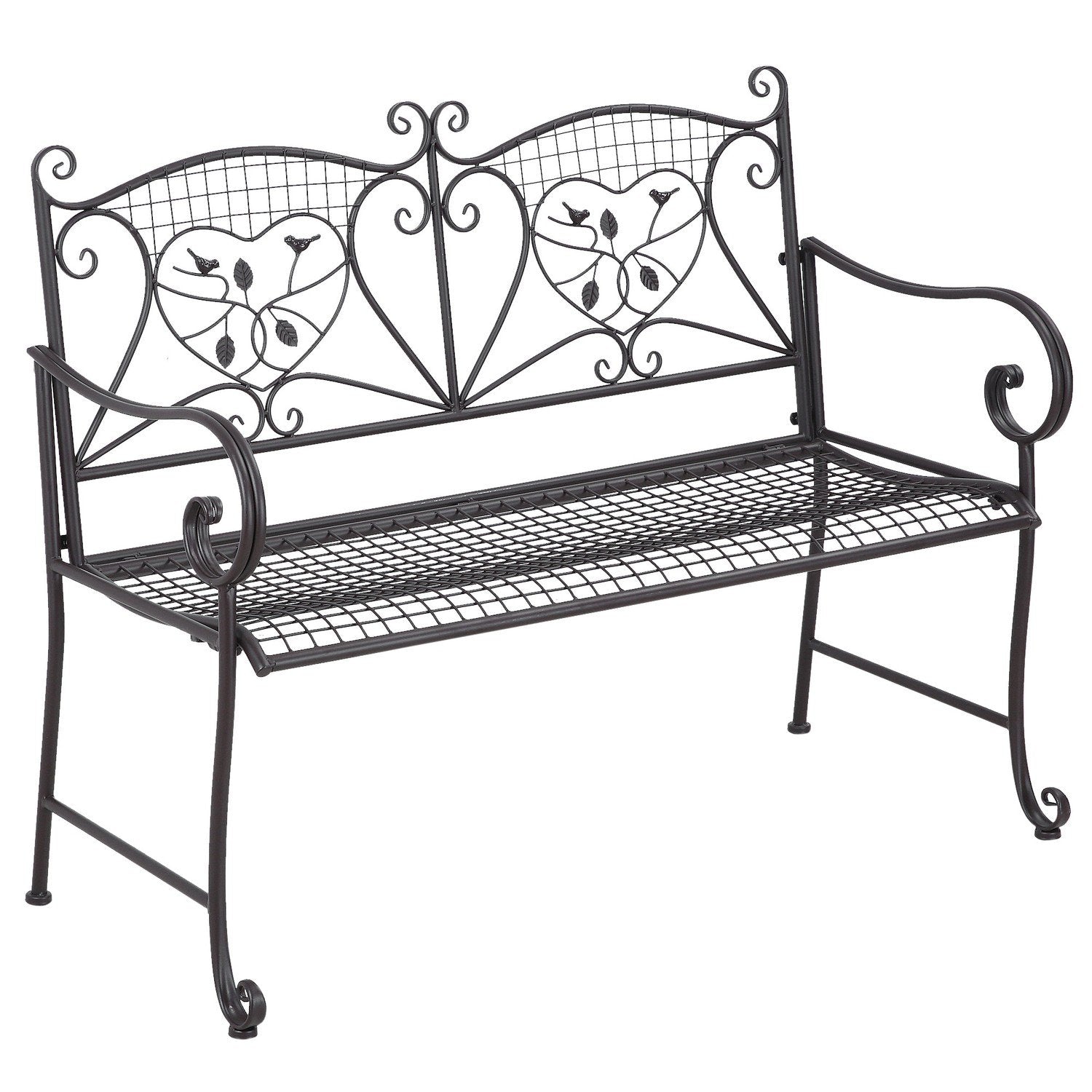 Garden Bench 2-Sits Ryggstöd Park Bench Garden Weatherproof Antique Look Metal Coffee 114 X 53,3 X 91 Cm