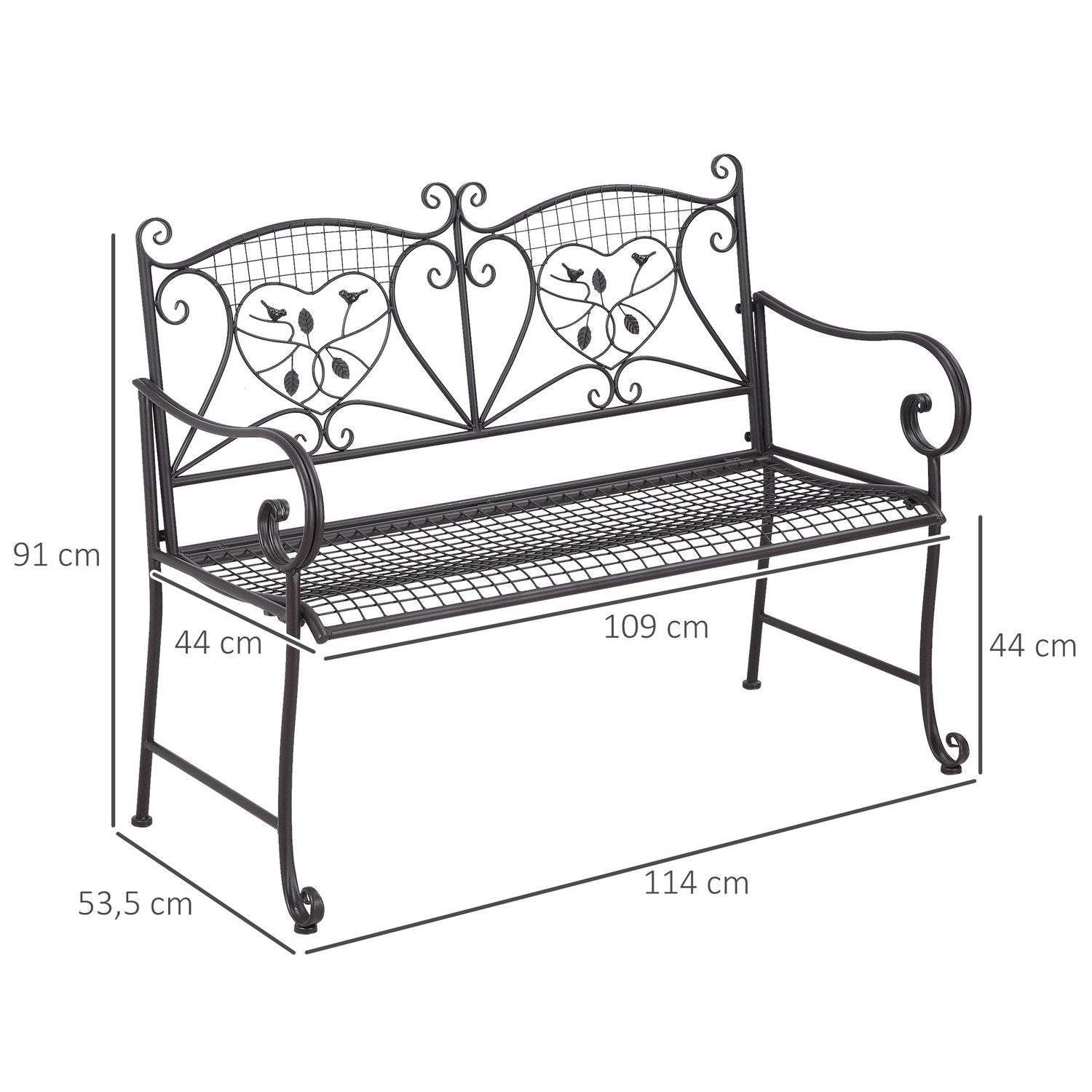 Garden Bench 2-Sits Ryggstöd Park Bench Garden Weatherproof Antique Look Metal Coffee 114 X 53,3 X 91 Cm