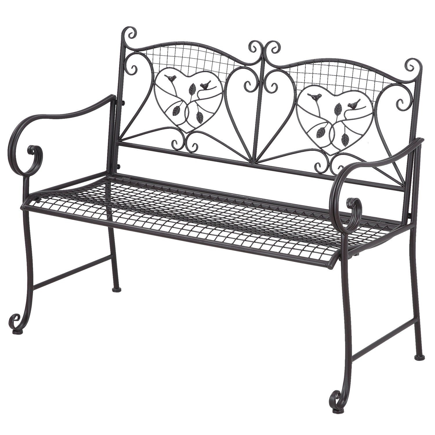 Garden Bench 2-Sits Ryggstöd Park Bench Garden Weatherproof Antique Look Metal Coffee 114 X 53,3 X 91 Cm