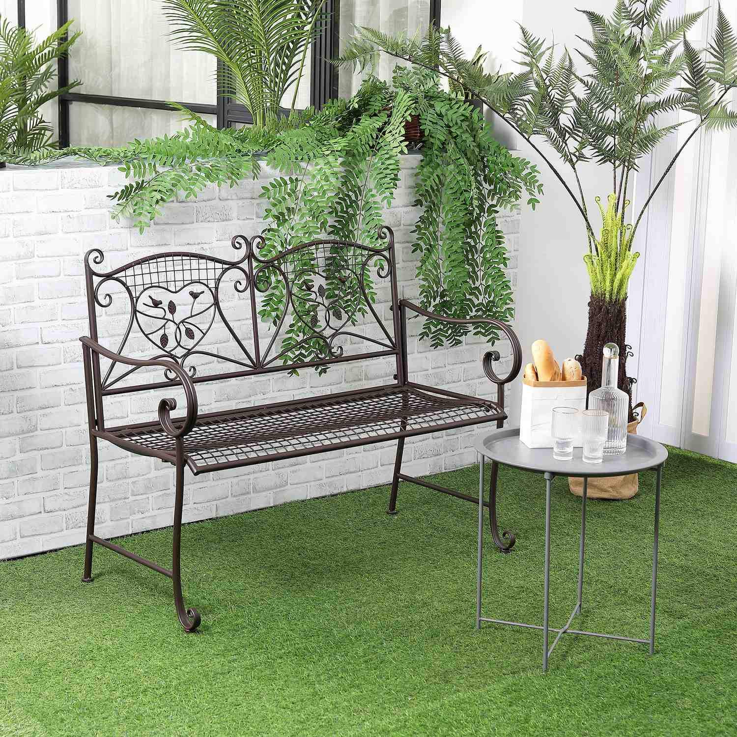 Garden Bench 2-Sits Ryggstöd Park Bench Garden Weatherproof Antique Look Metal Coffee 114 X 53,3 X 91 Cm