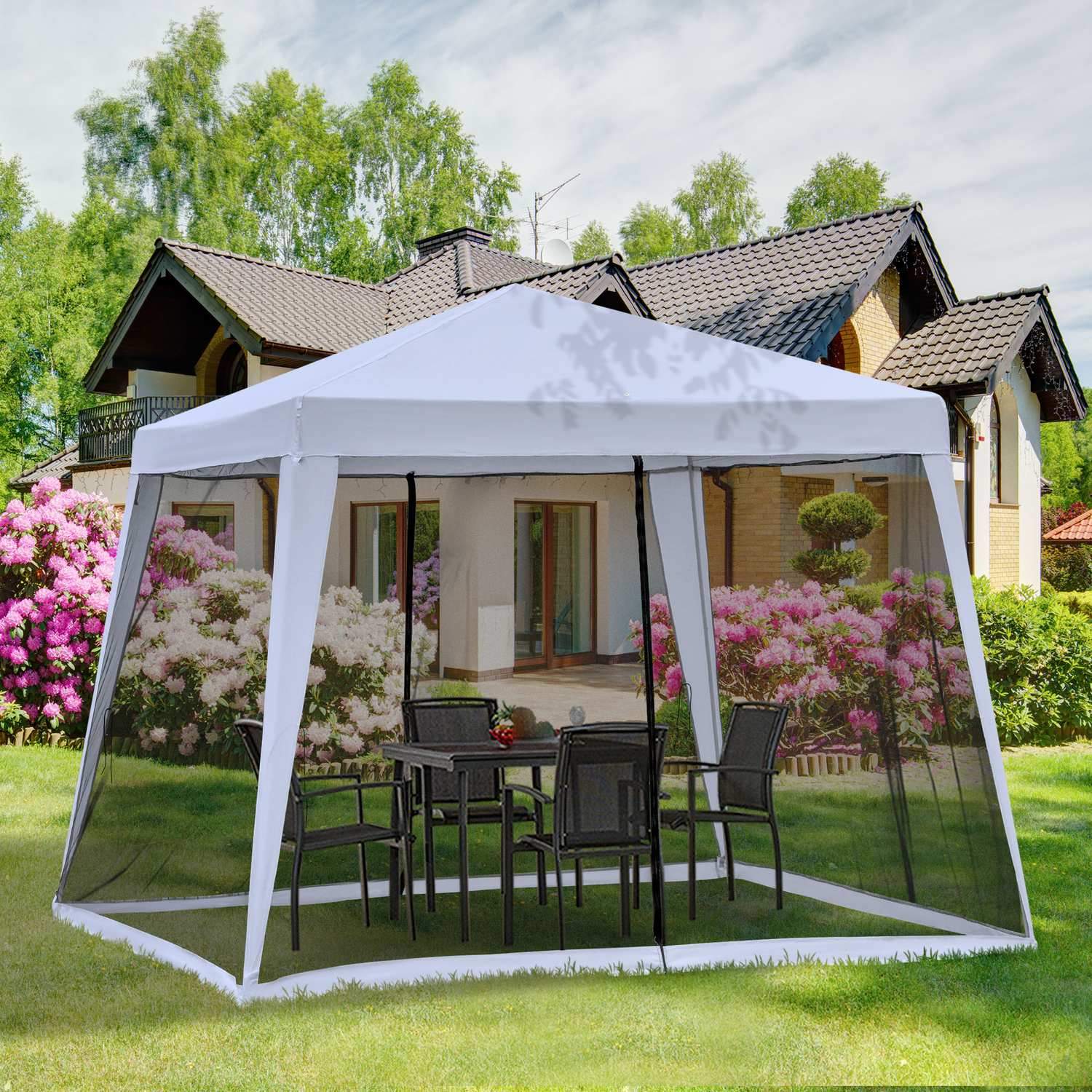 Garden Gazebo Pavilion Marquee Partytält Väderbeständigt Tält Med Myggnät Metall + Polyestergrå 3 X 3 M