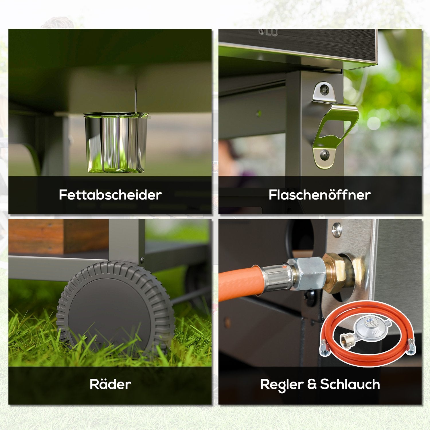 Gasgrill i rostfritt stål, 12KW, 4+1 brännare, med termometer