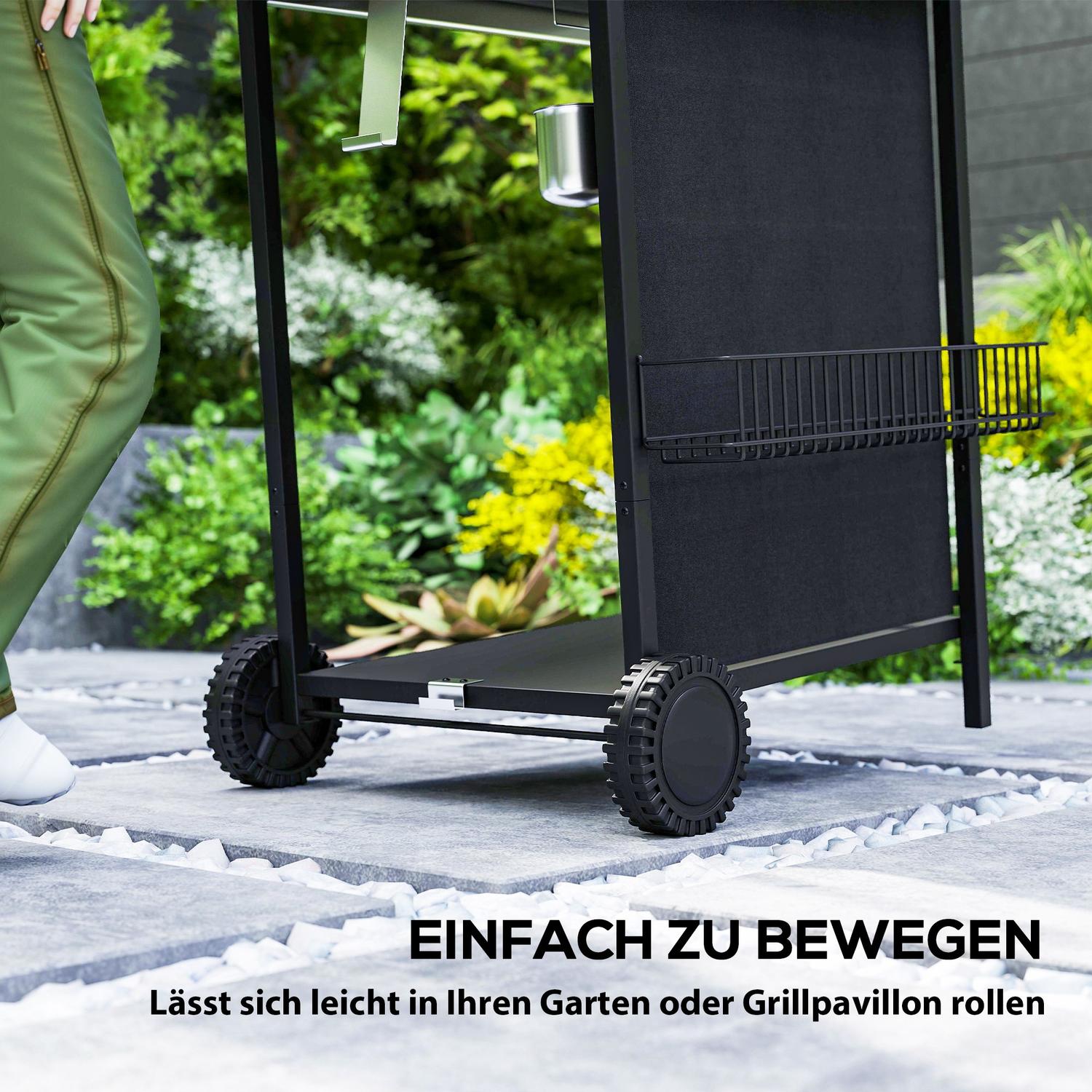 Gasgrill med 3 brännare och sidospis, lock & hylla