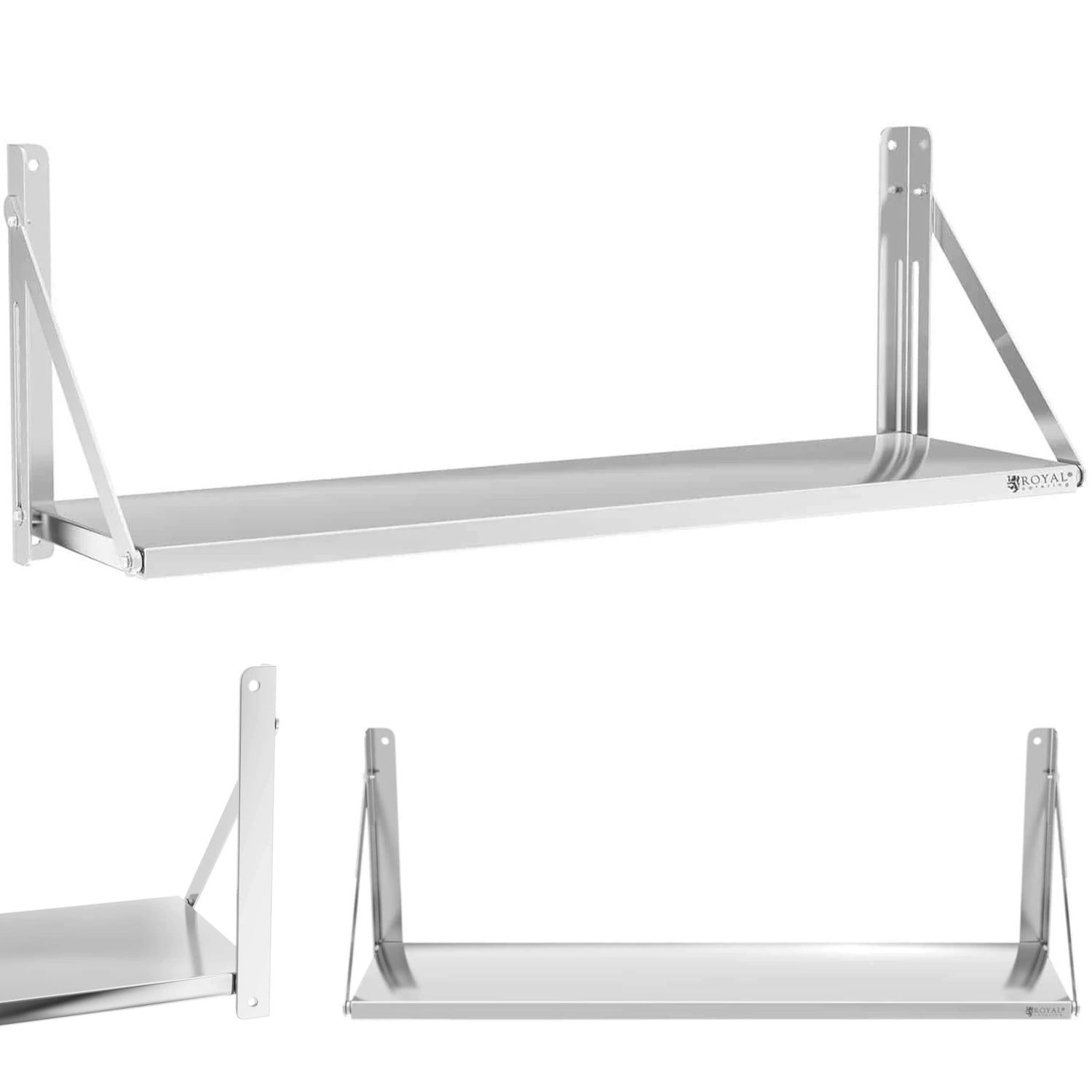 Gastronomi vägghylla, hopfällbar, rostfritt stål, upp till 40 kg, 120 x 30 cm