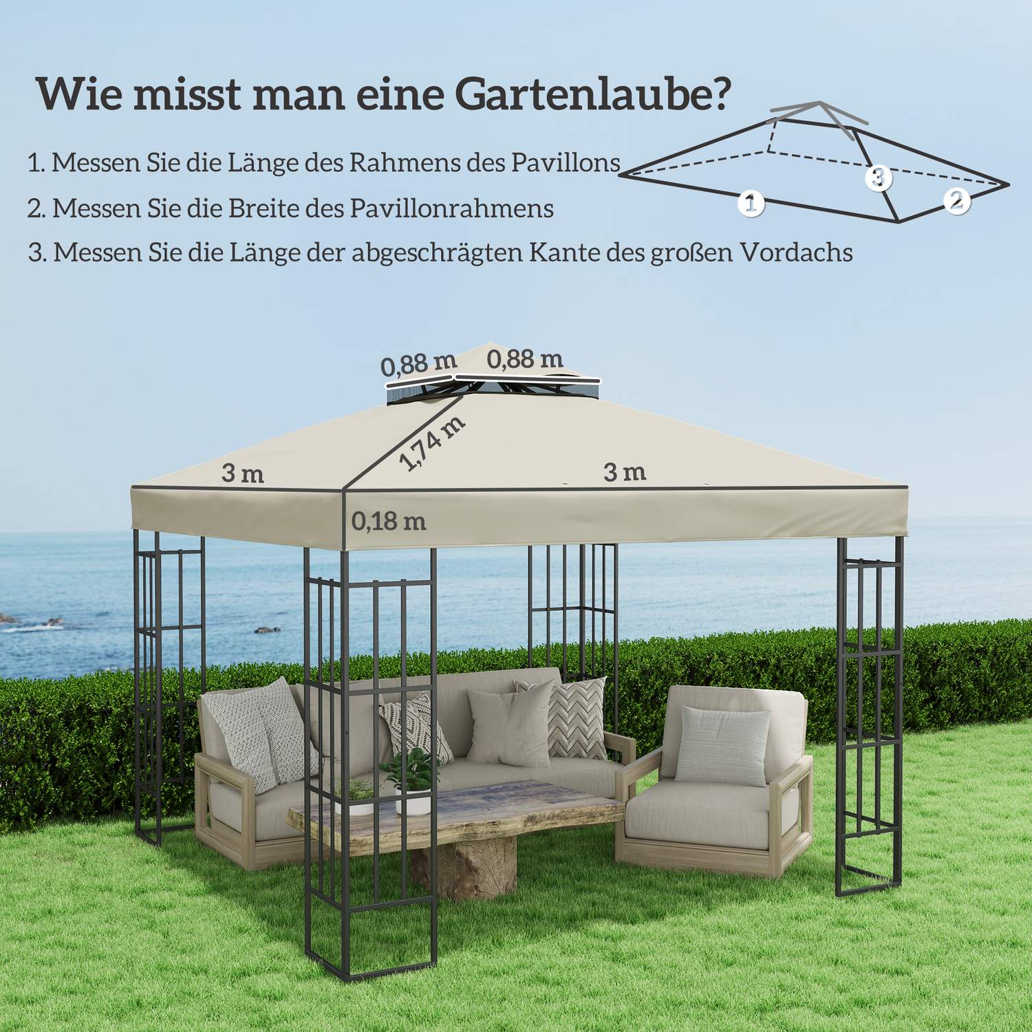 Gazebo Takbyte 3x3m, Vattentålig, Gräddvit