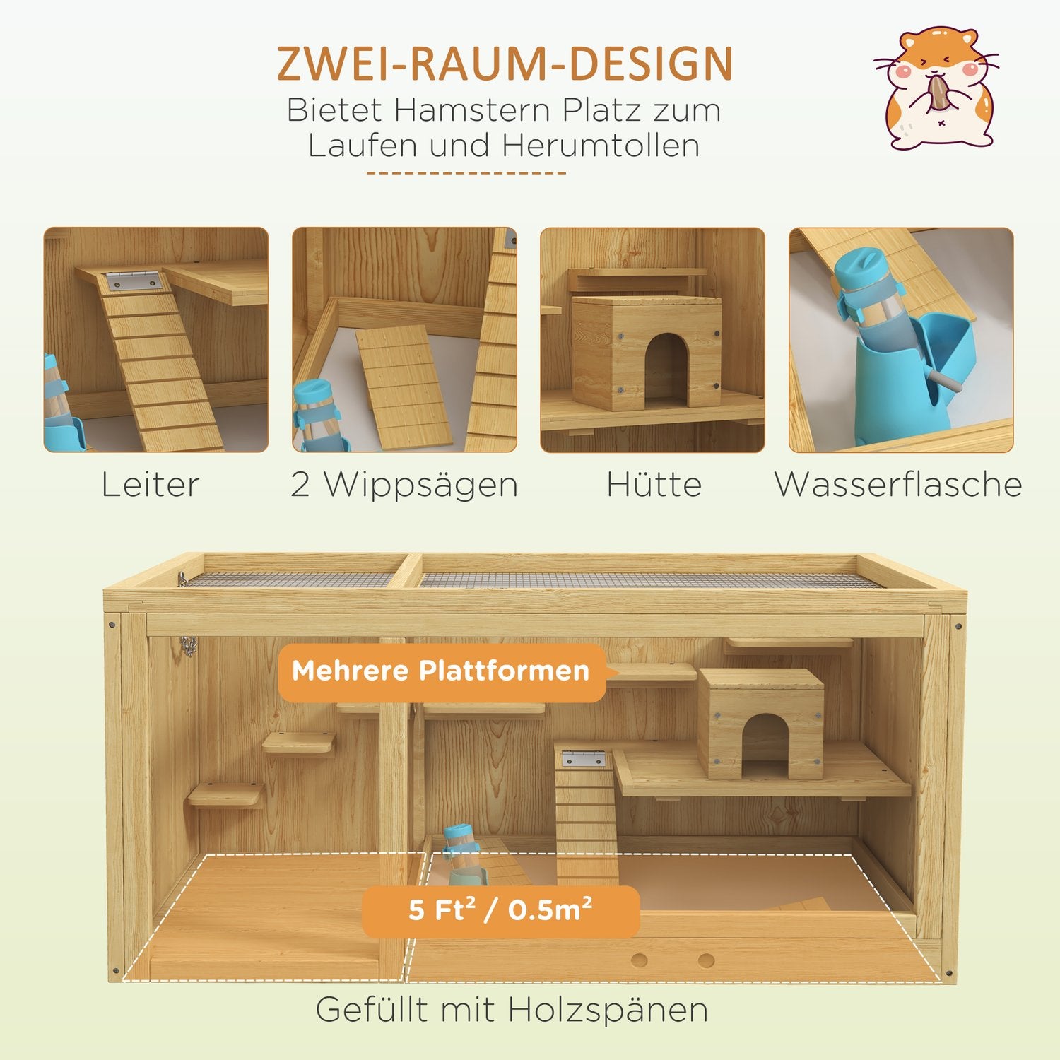 Gerbilbur i trä – 100 cm lekstuga med gungor och stegar