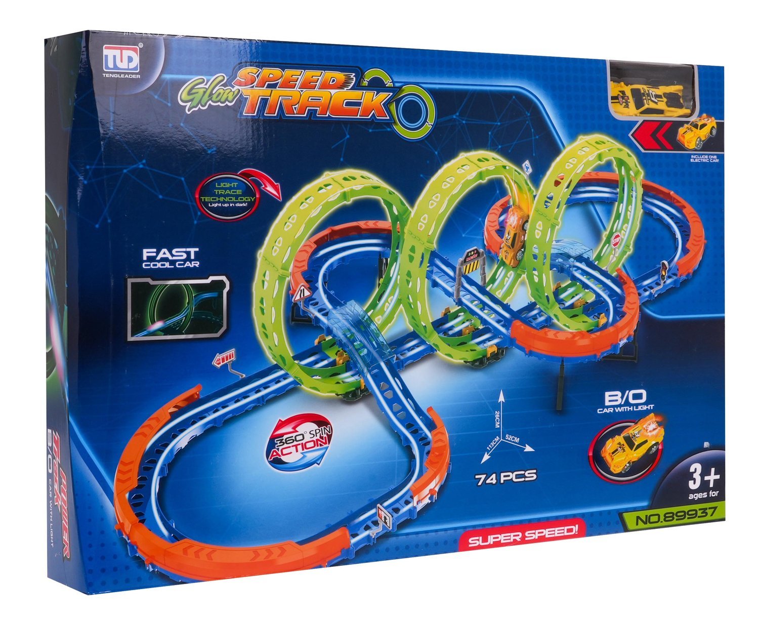 Glow-in-the-Dark Extreme Race Track med 74 delar