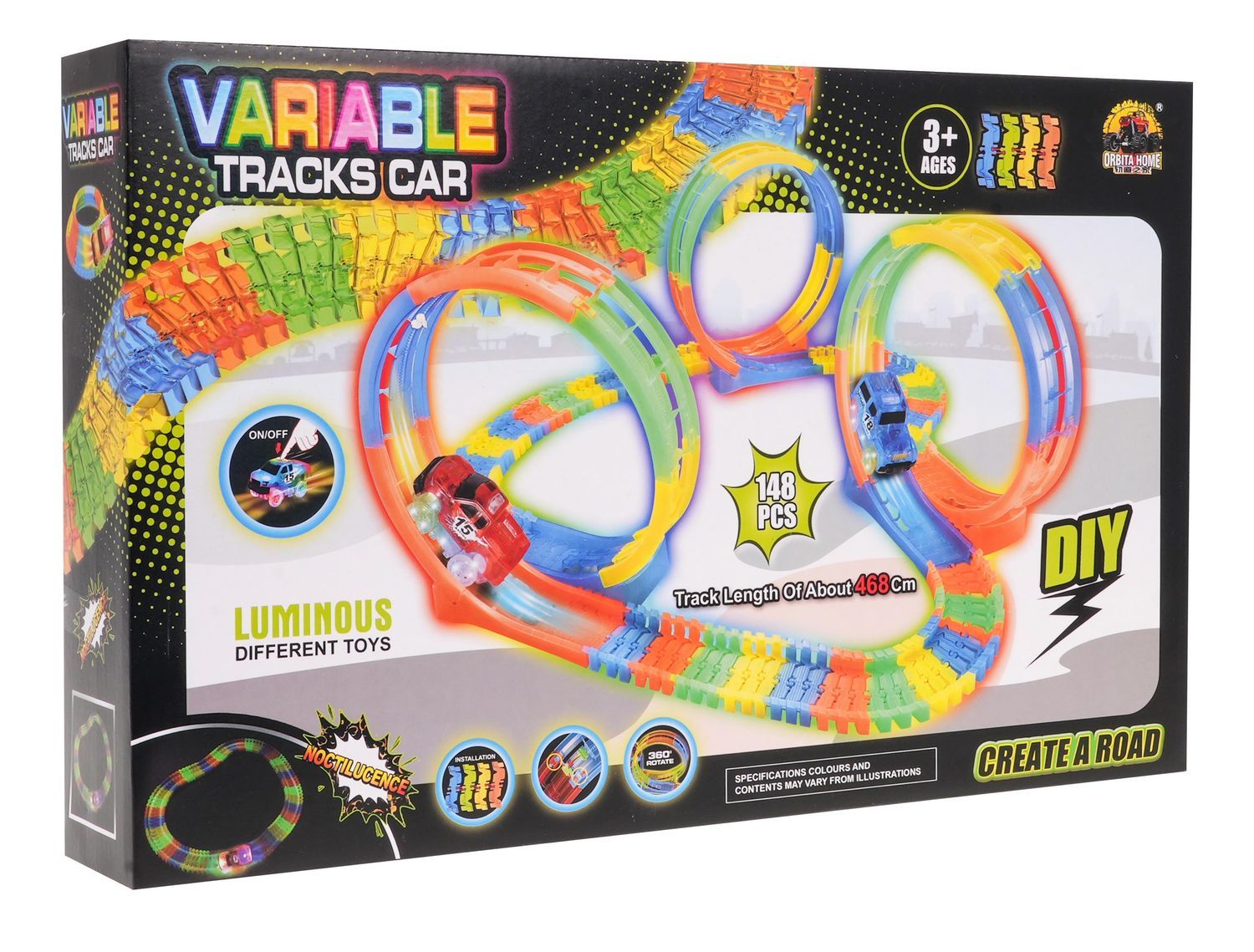 Glow-in-the-Dark Track Set med LED-bil - 148 delar