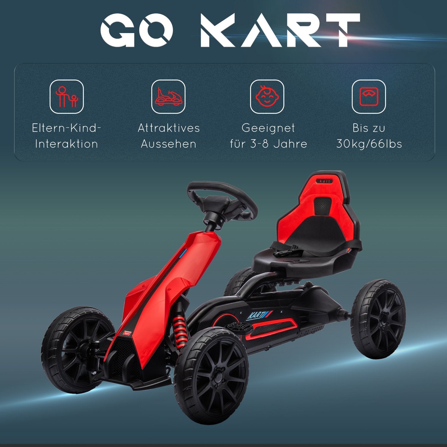 Gokart, Barnfordon Med Justerbart Säte, Trampbil, Trampbil Med Handbroms, Kettcar För Barn 3-8 År