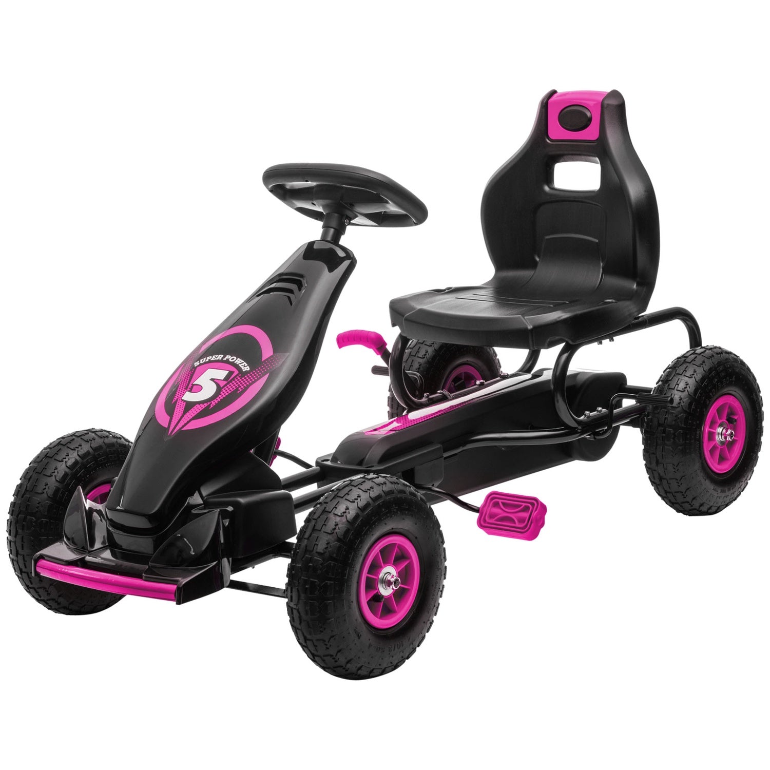 Gokart för barn med justerbar sits och handbroms, rosa