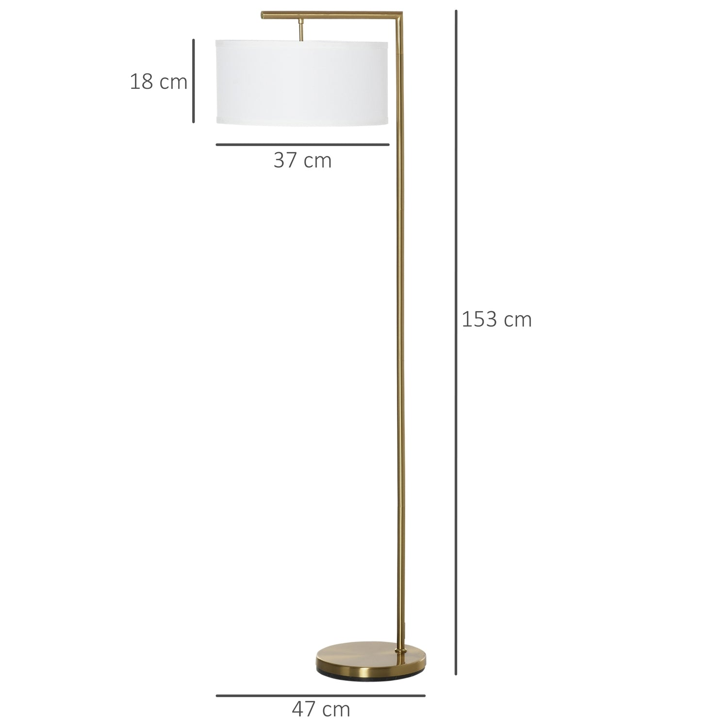 Guld & vit golvlampa, E27 Sockel – stål & linne, 153cm