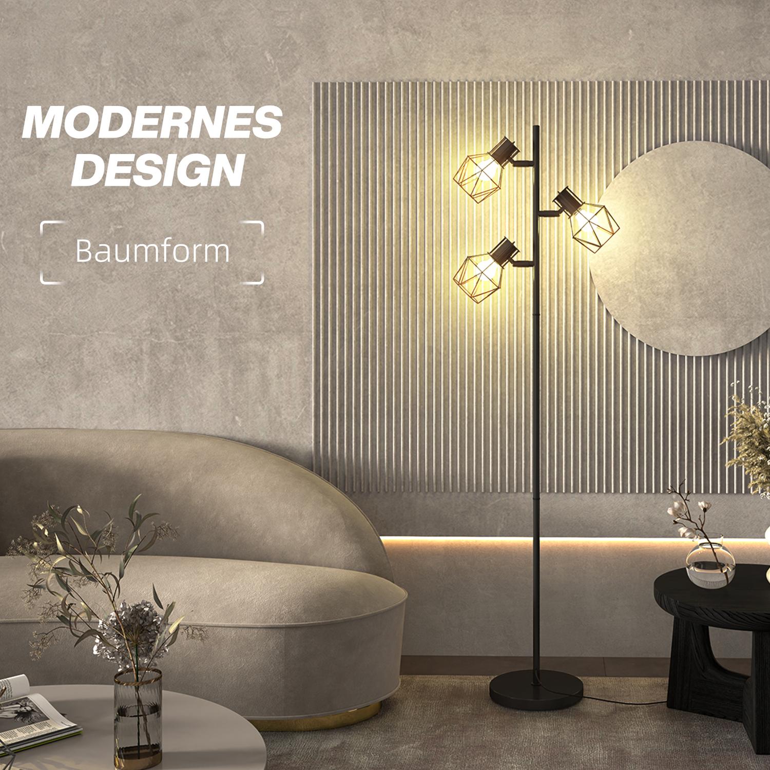 Golvlampa med 3 justerbara huvuden, 169 cm svart metall