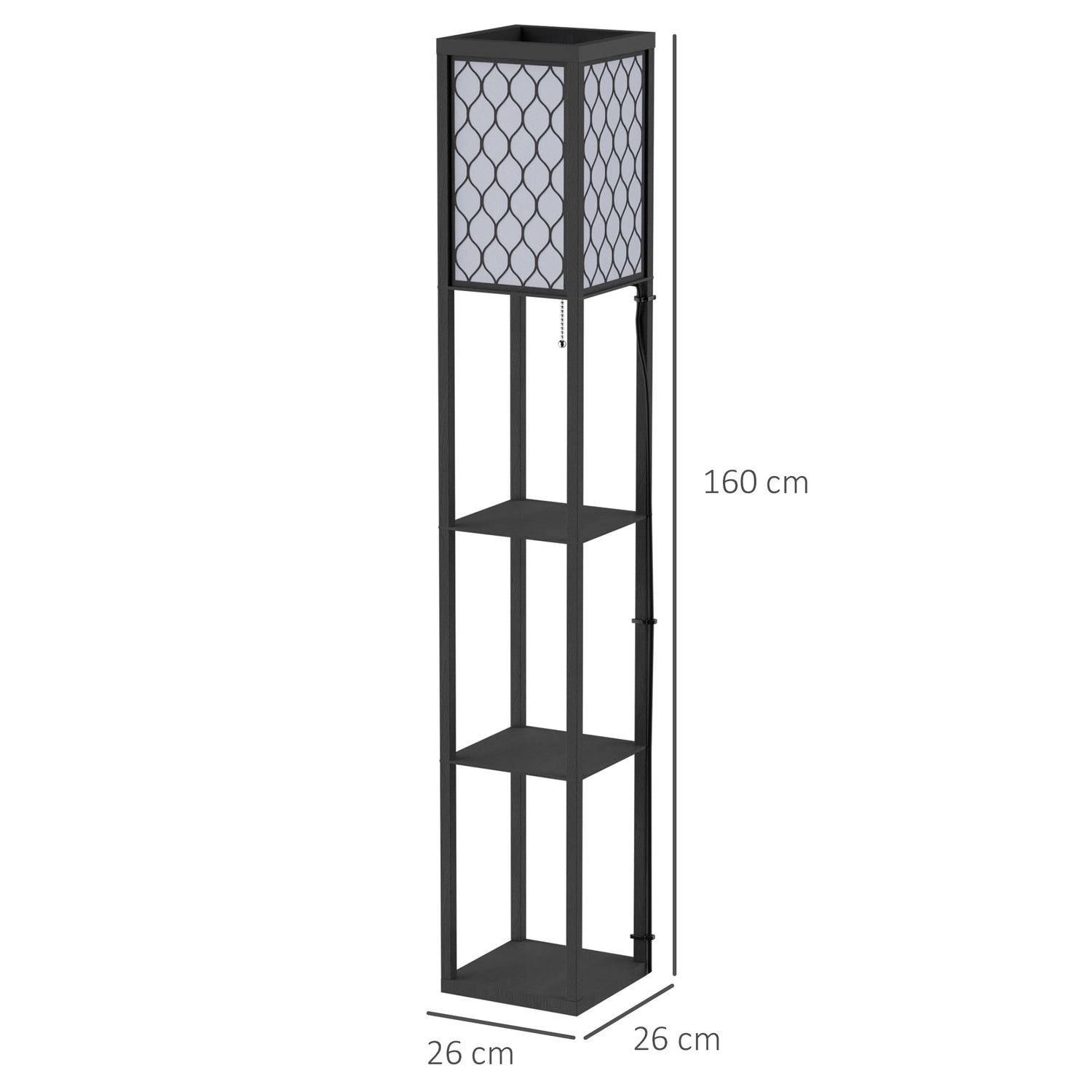 Golvlampa med hyllor – svart trä, 160cm, E27 40W