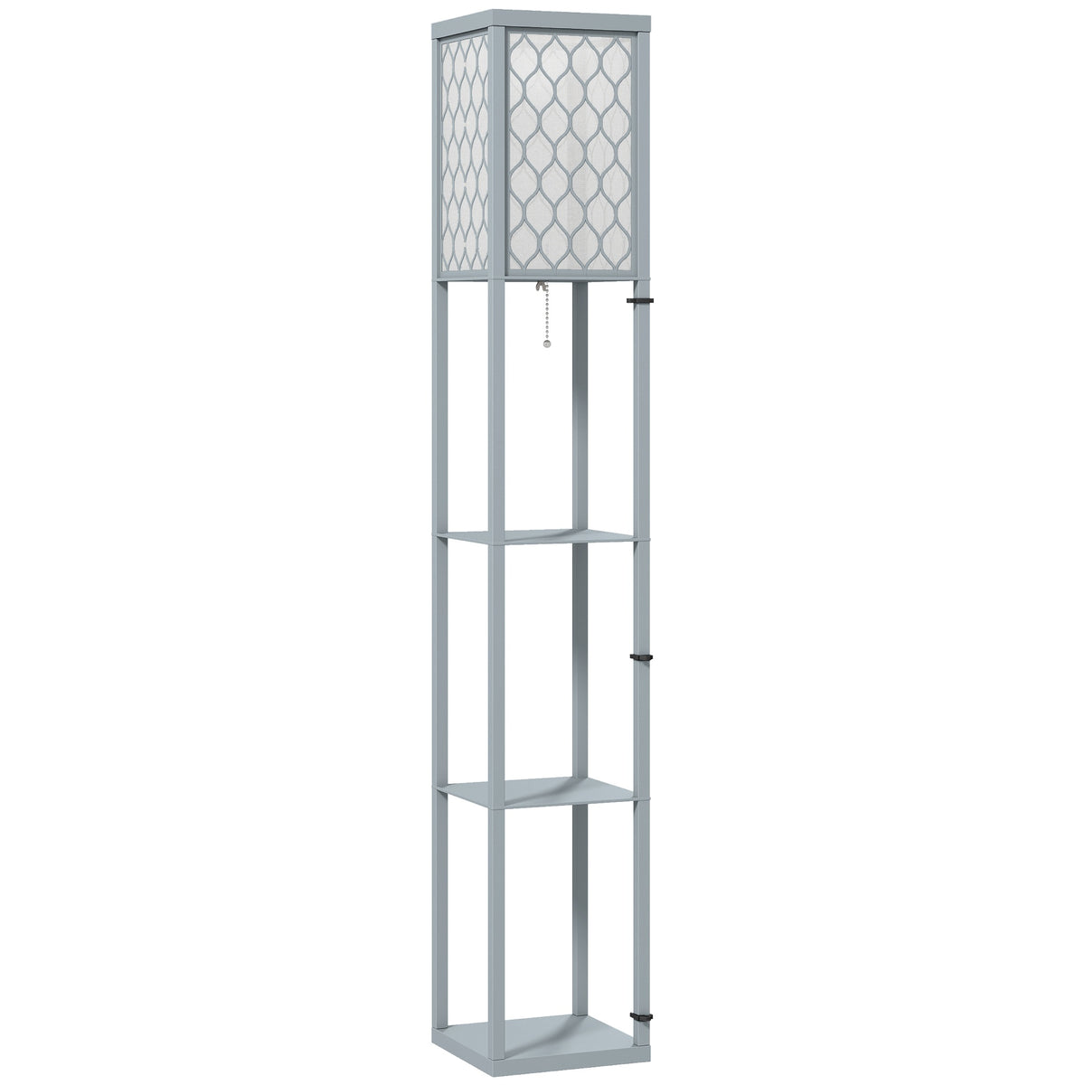 Stojací lampa s policemi, 3 úrovně, kompaktní MDF, světle šedá
