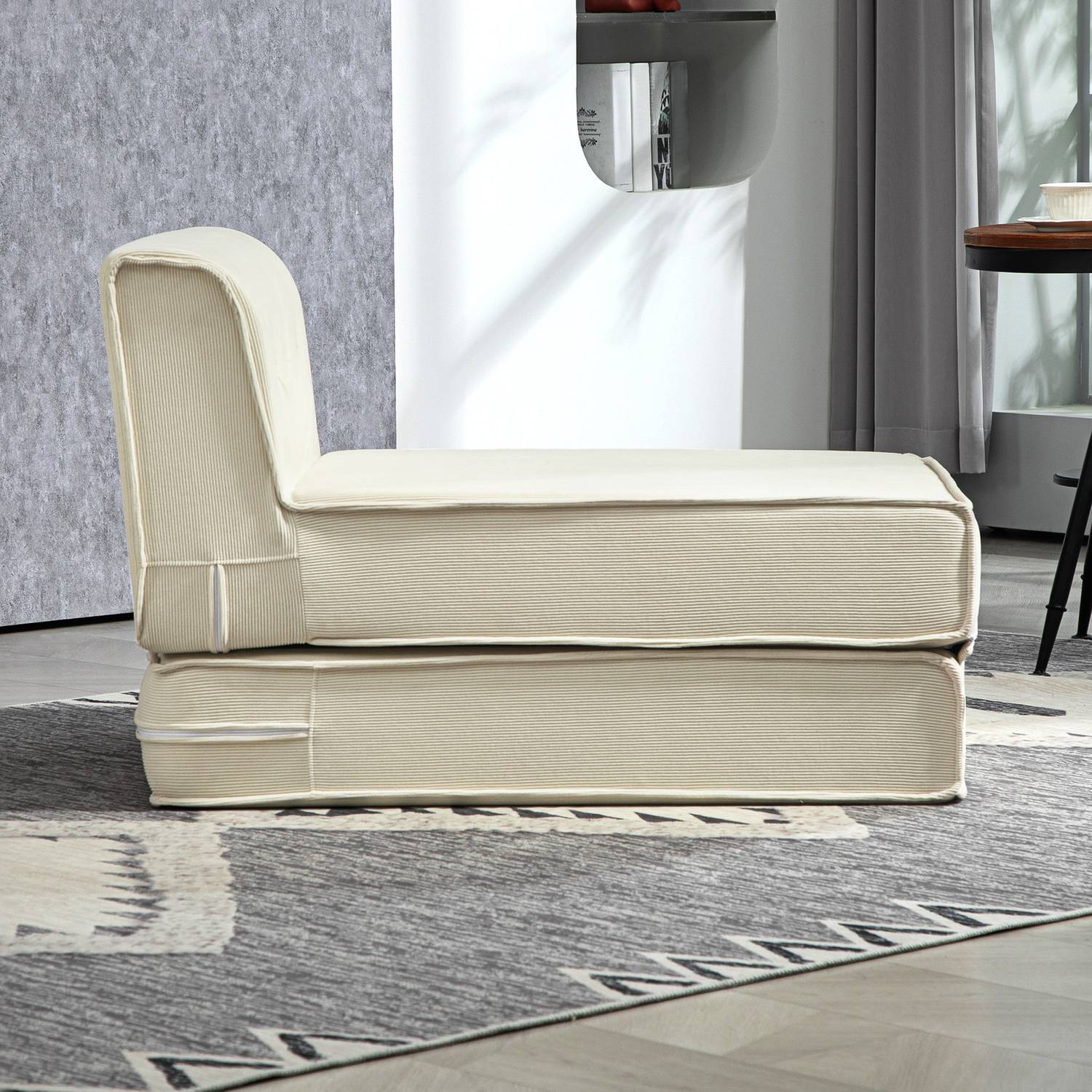 Bäddbar bäddsoffa – manchesterlook, krämvit, 240 kg Kapacitet