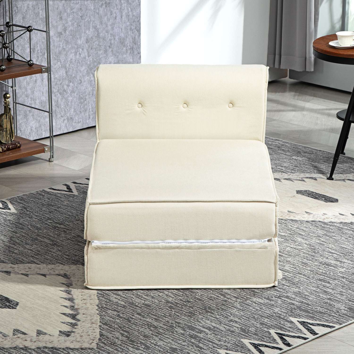 Bäddbar bäddsoffa – manchesterlook, krämvit, 240 kg Kapacitet