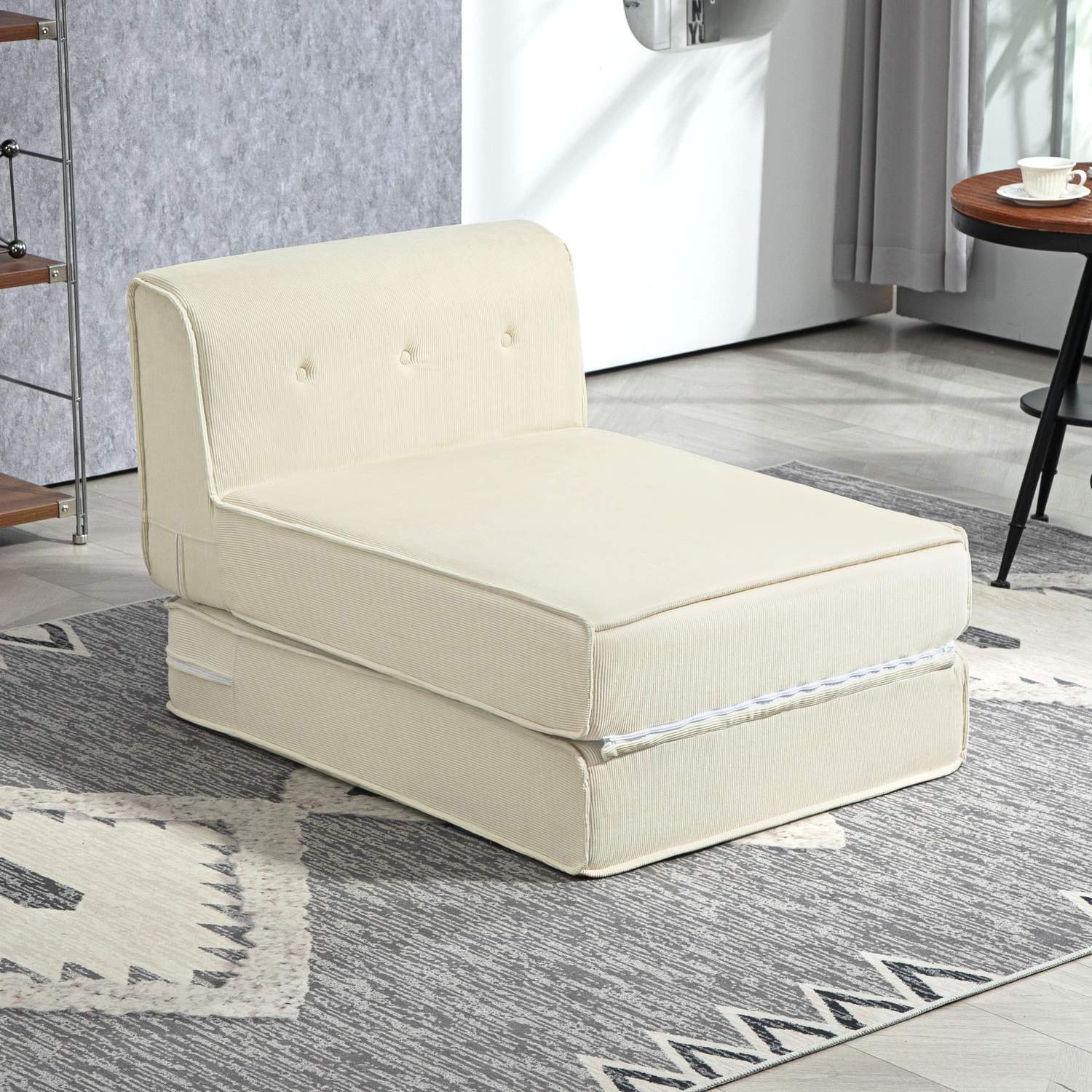 Bäddbar bäddsoffa – manchesterlook, krämvit, 240 kg Kapacitet
