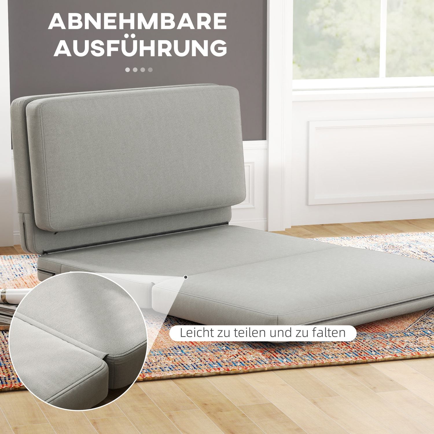 Golvsoffa, 3-i-1, sammetslook, rymmer 240 kg, ljusgrå