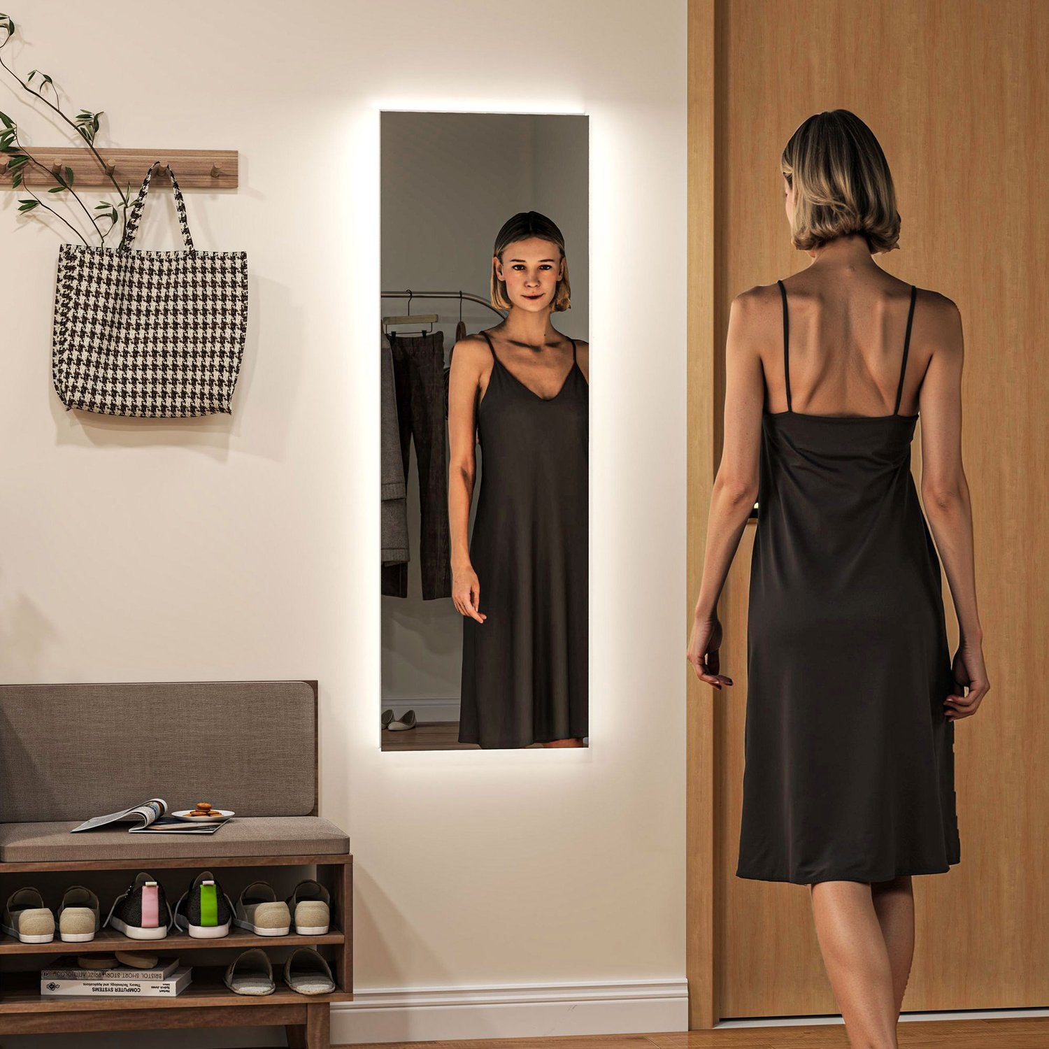 Golvspegel med LED-ljus, Touch Control, 40x120 cm