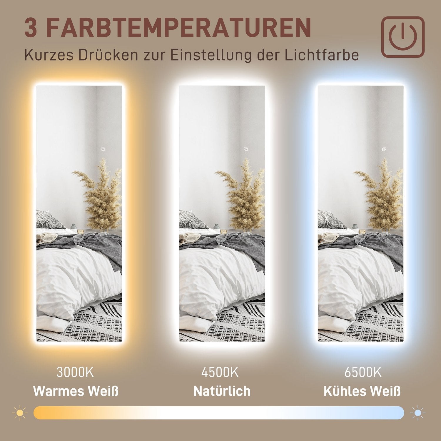 Golvspegel med LED-ljus, Touch Control, 40x120 cm