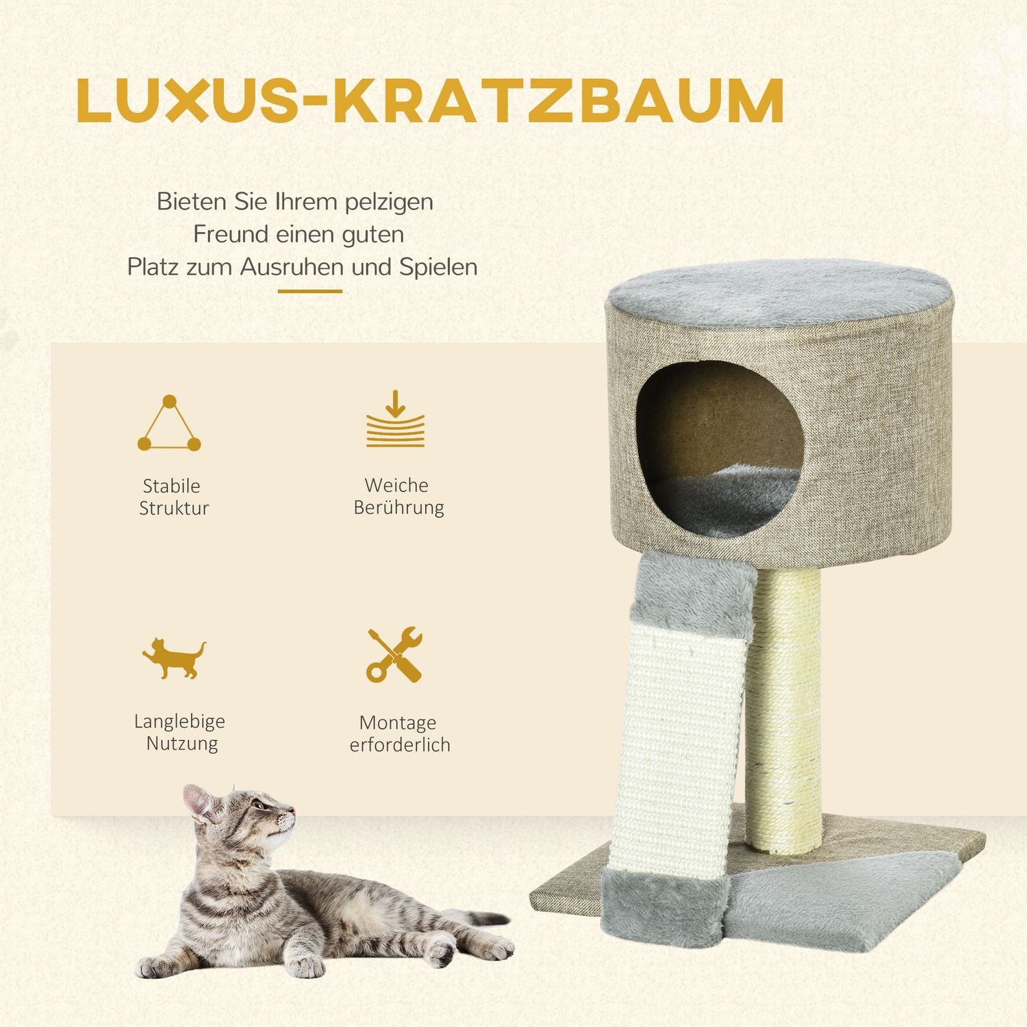 Cat Scratching Post Klätterträd Med Play Ball, Cat Box, Grå, 30X30X50Cm