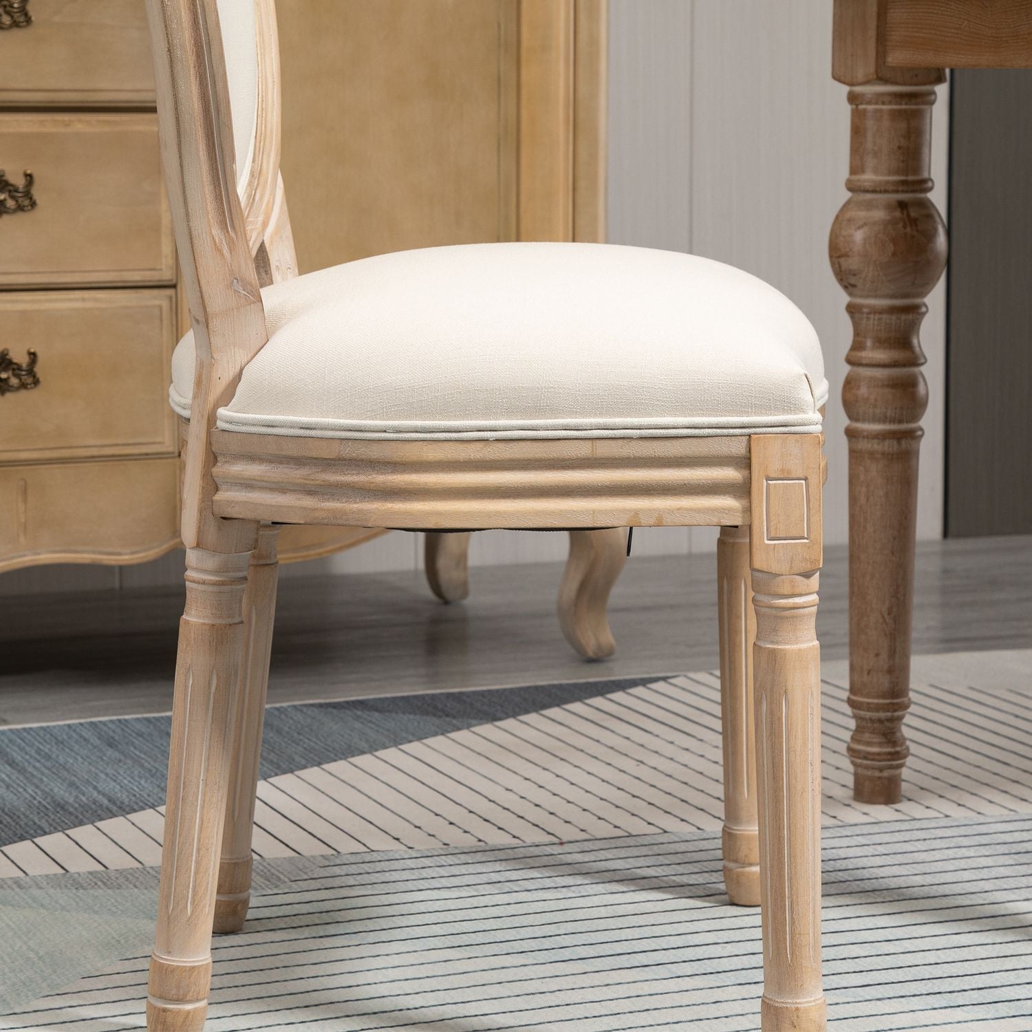 Gräddvita stoppade matstolar, set om 2 – Linen Touch