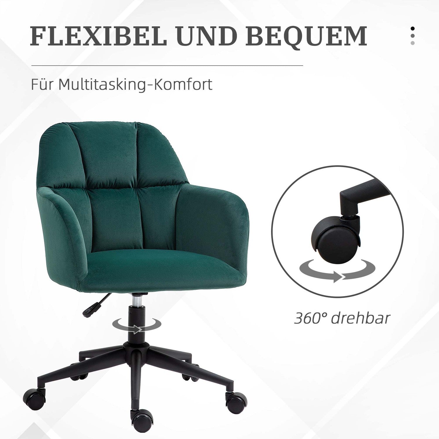 Green Velvet Look Swivel Office Stol, Justerbar Med Armstöd