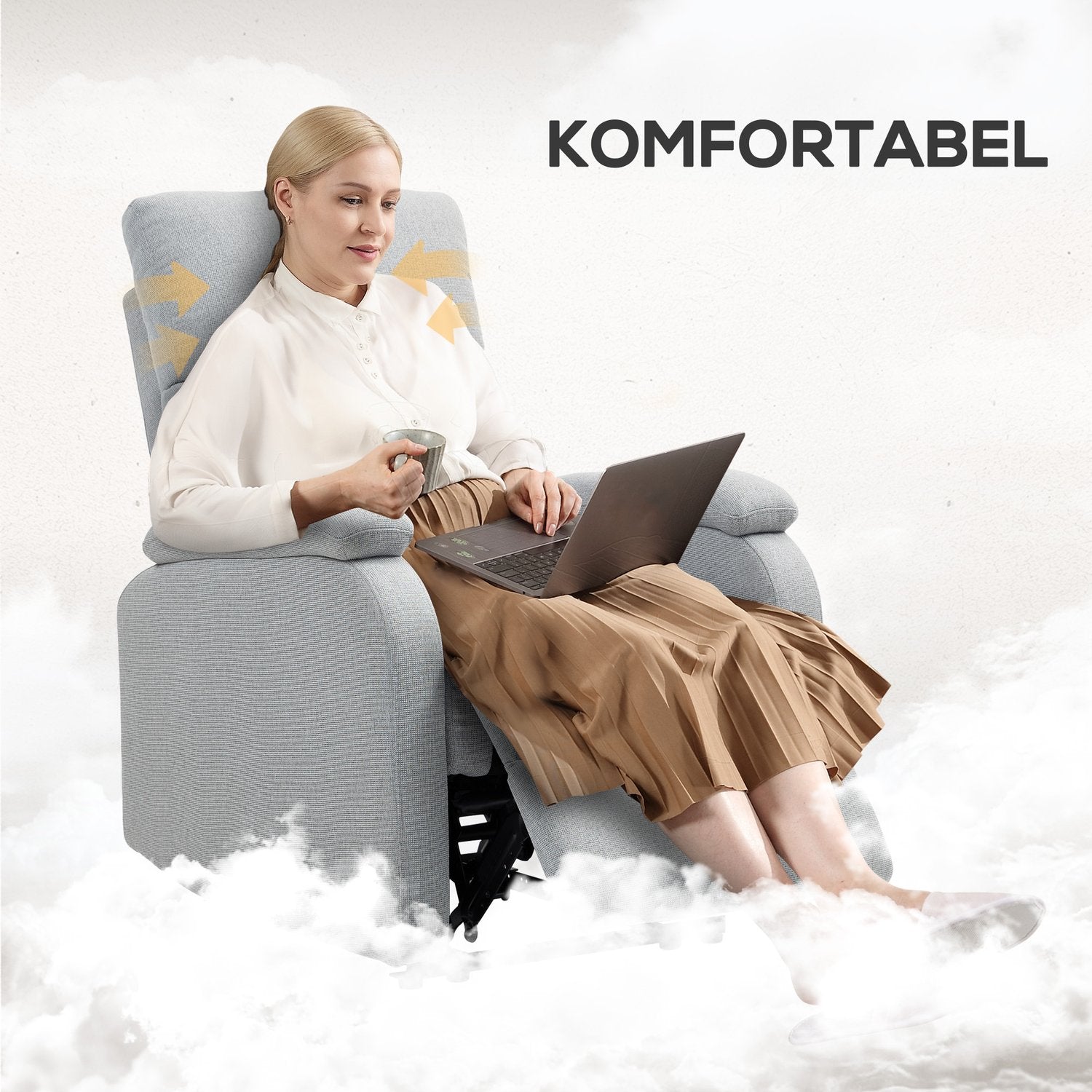 Grå fåtölj, linneklädsel, 150 kg kapacitet