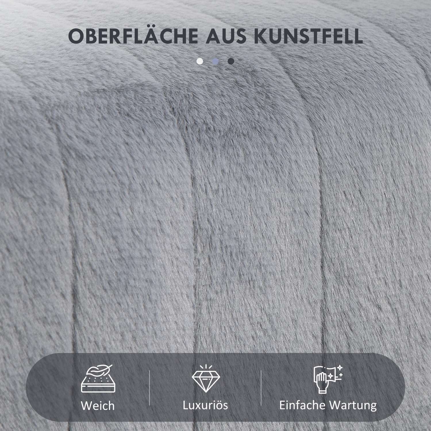 Grå fuskpälsstoppad bänk med metallben – 82 x 30 x 47 cm