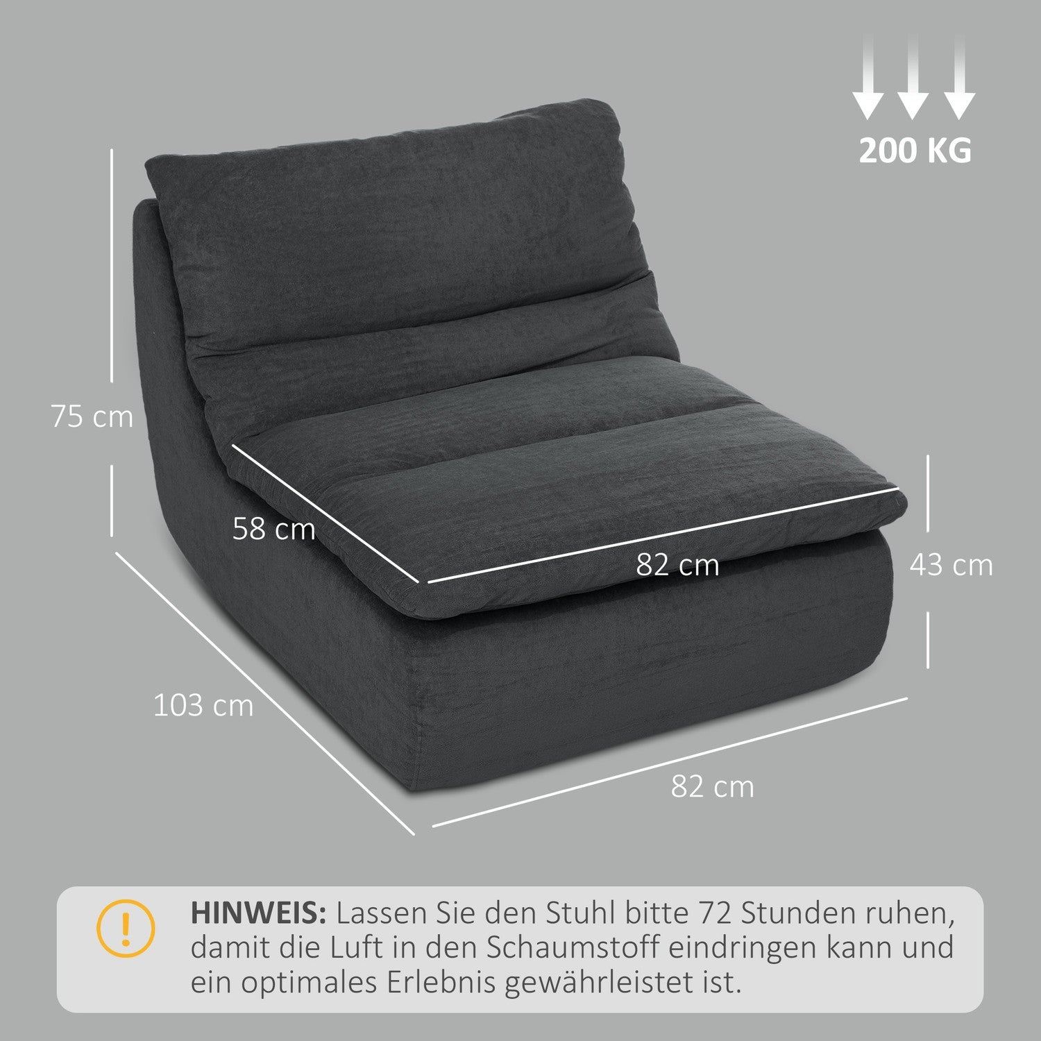 Grå golvstol – Ultra-High Density Foam, tvättbart överdrag