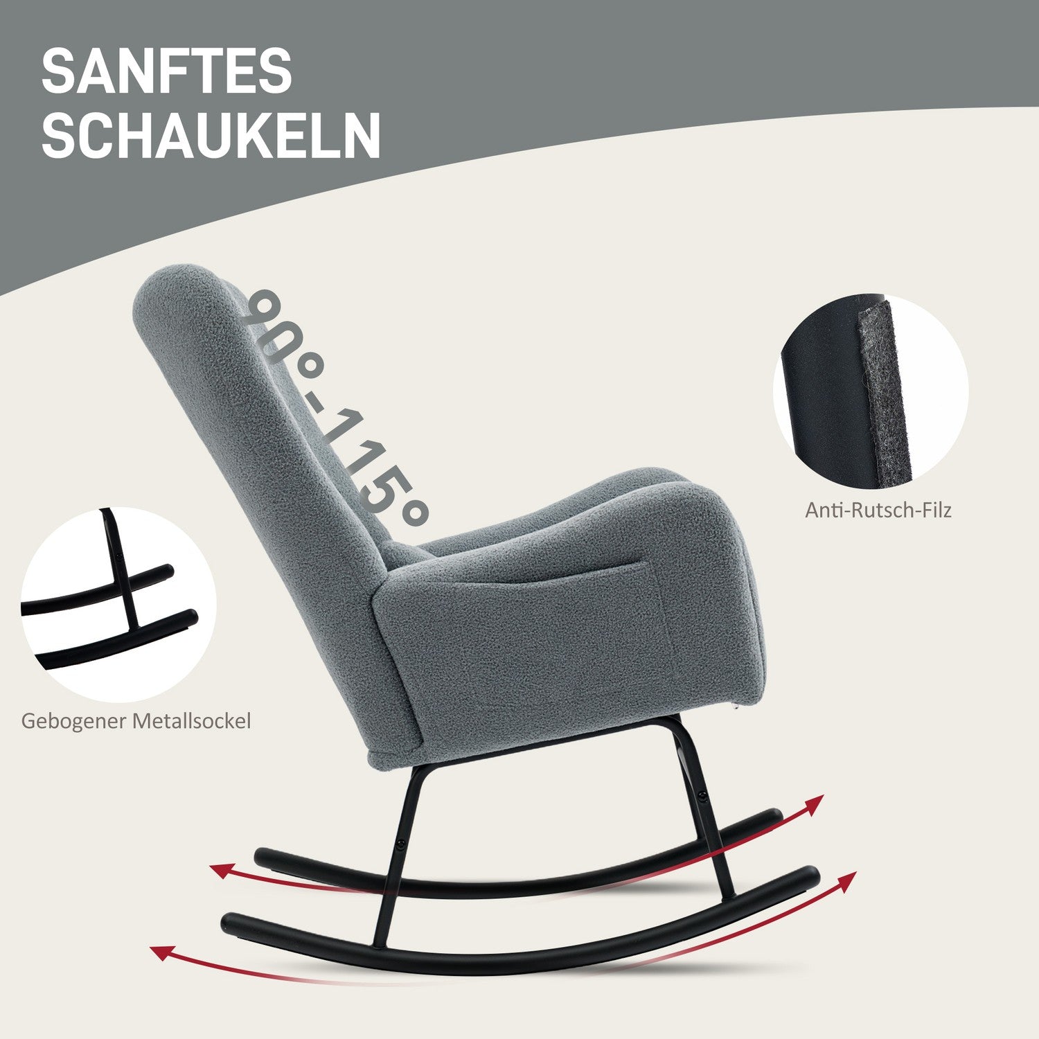 Grå gungstol med armstöd & svankstöd