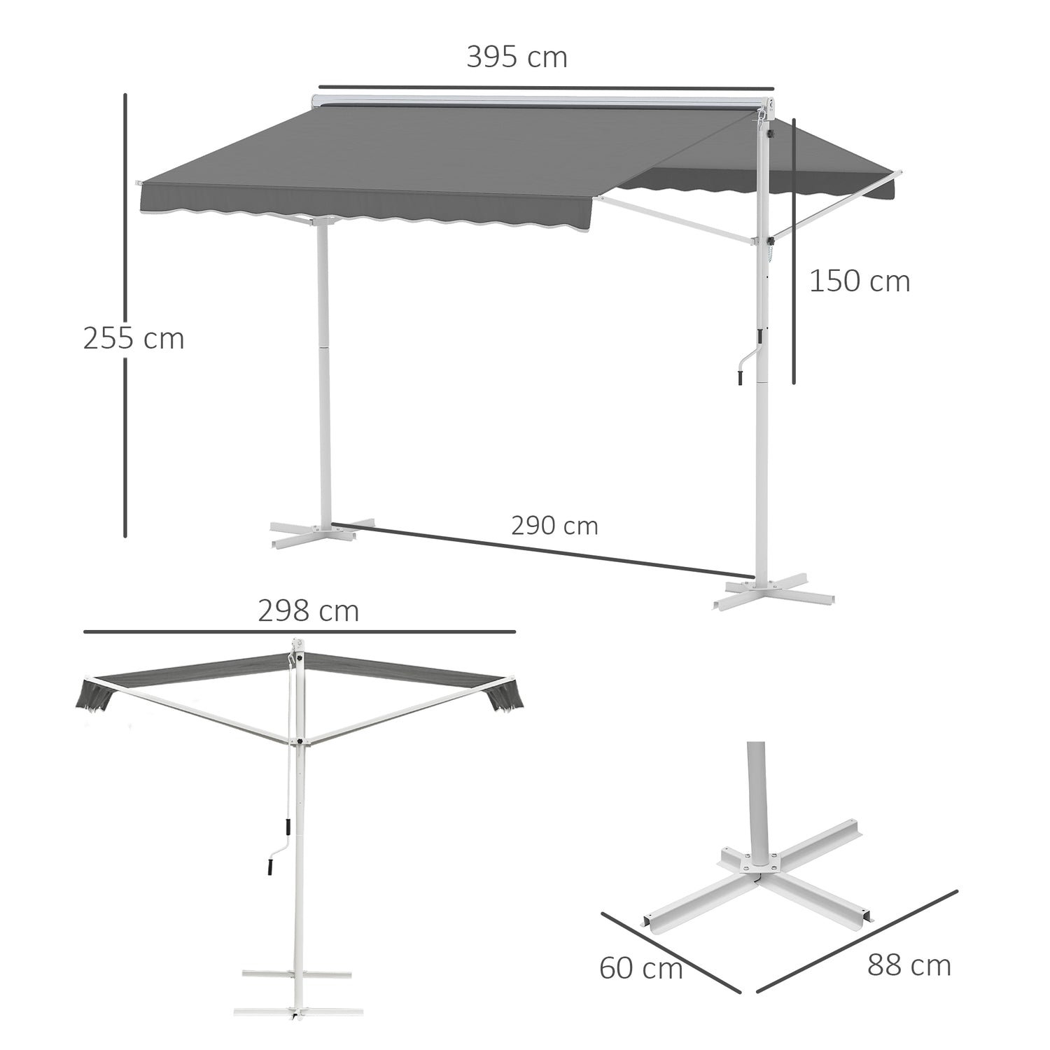 Grå hopfällbar uteplatsmarkis, 4x3M – Stående Design