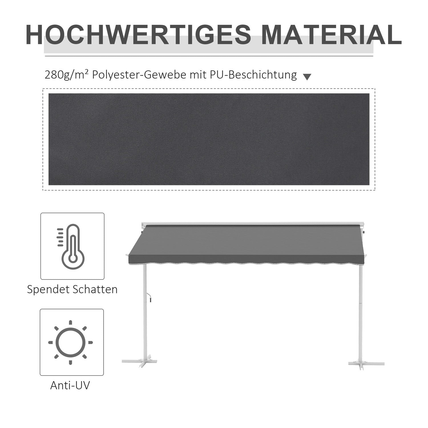 Grå hopfällbar uteplatsmarkis, 4x3M – Stående Design
