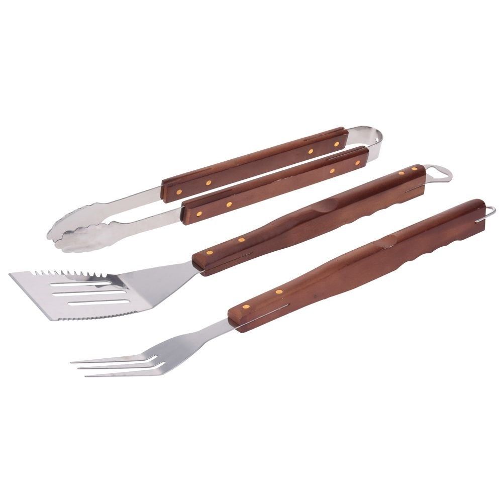 Grillset i rostfritt stål med stekspade, gaffel och tång