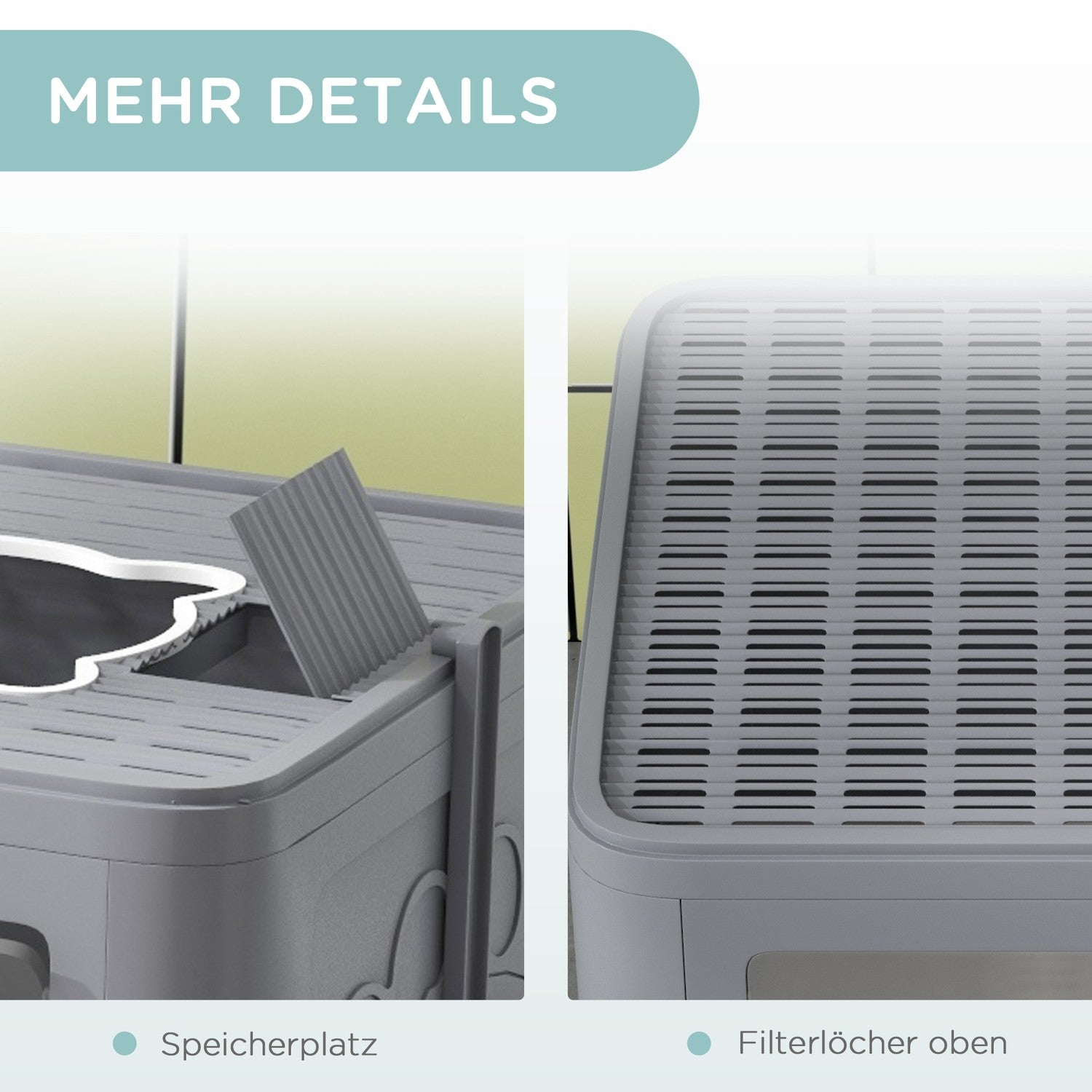 Grå kattsandlåda inomhus med lock och skopa, upp till 4 kg