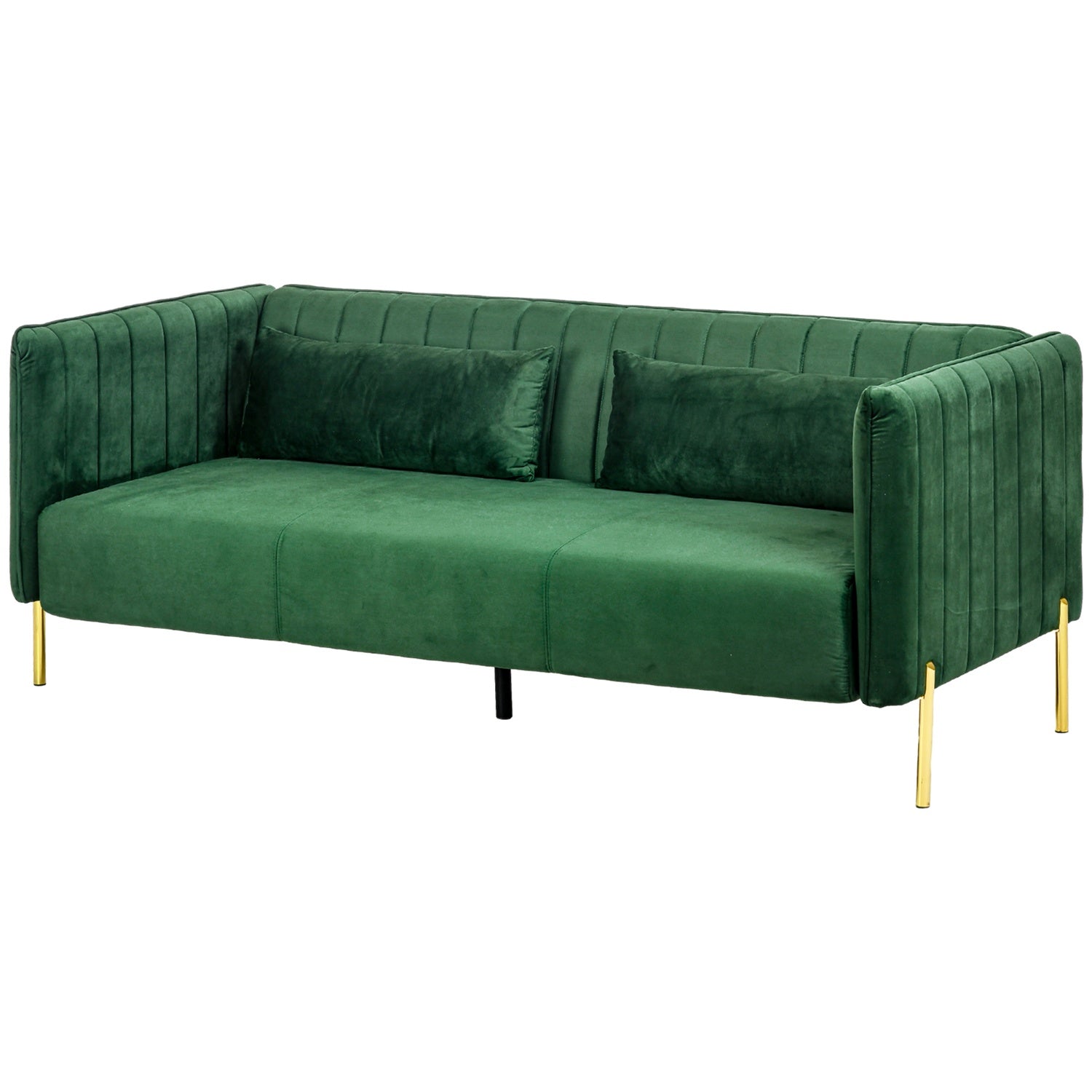 Grön 3-sits soffa i sammetslook med armstöd, 200 Cm