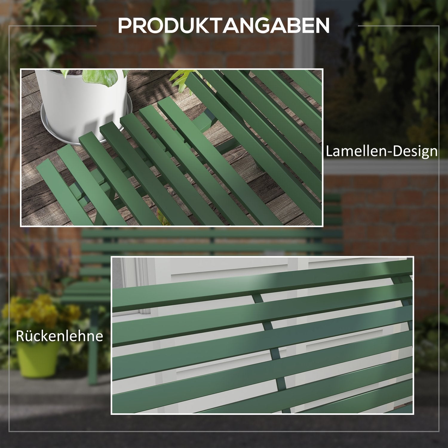Grön aluminium parkbänk – 2-sits med ryggstöd