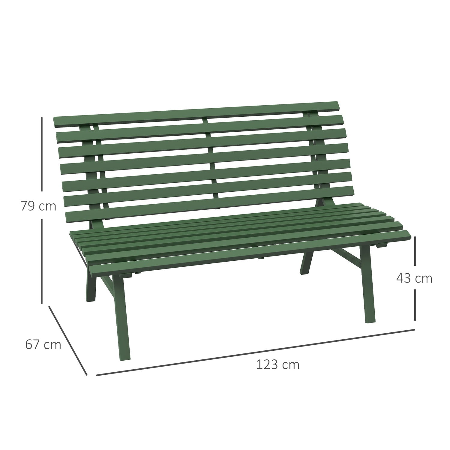 Grön aluminium parkbänk – 2-sits med ryggstöd