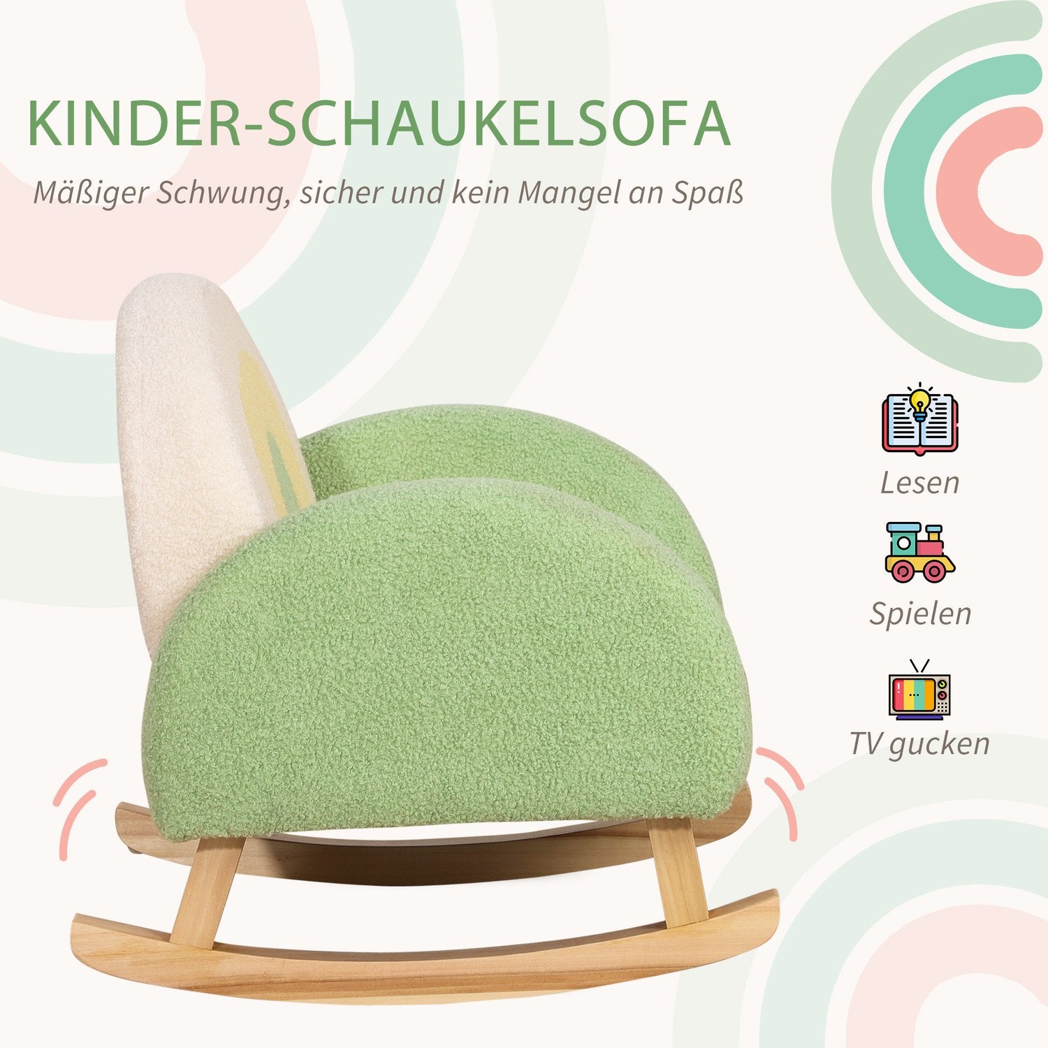 Grön lammskinnsgungsoffa för barn – Eucalyptus Wood, ålder 3+