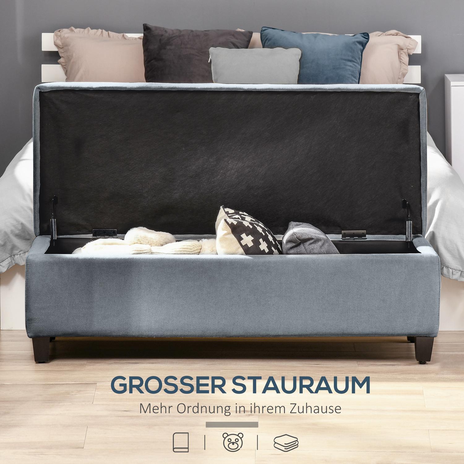 Grå stoppad förvaringsbänk – Linnelook Bed & Living Room