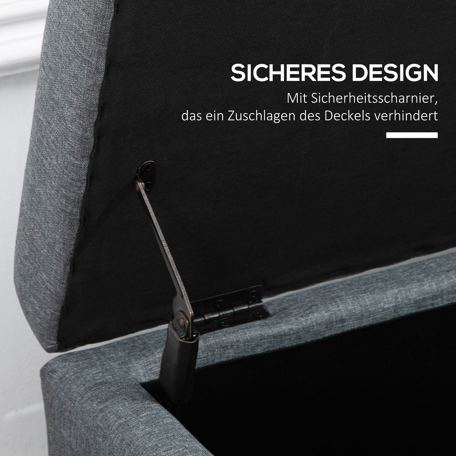 Grå stoppad förvaringsbänk – Linnelook Bed & Living Room