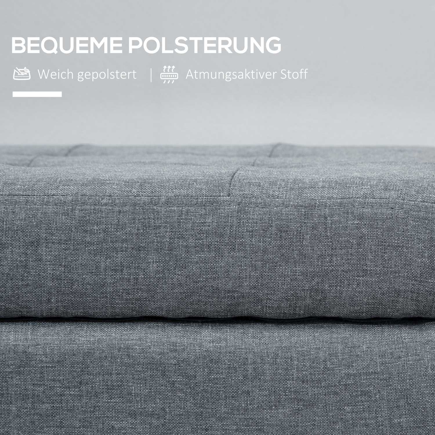 Grå stoppad förvaringsbänk – Linnelook Bed & Living Room