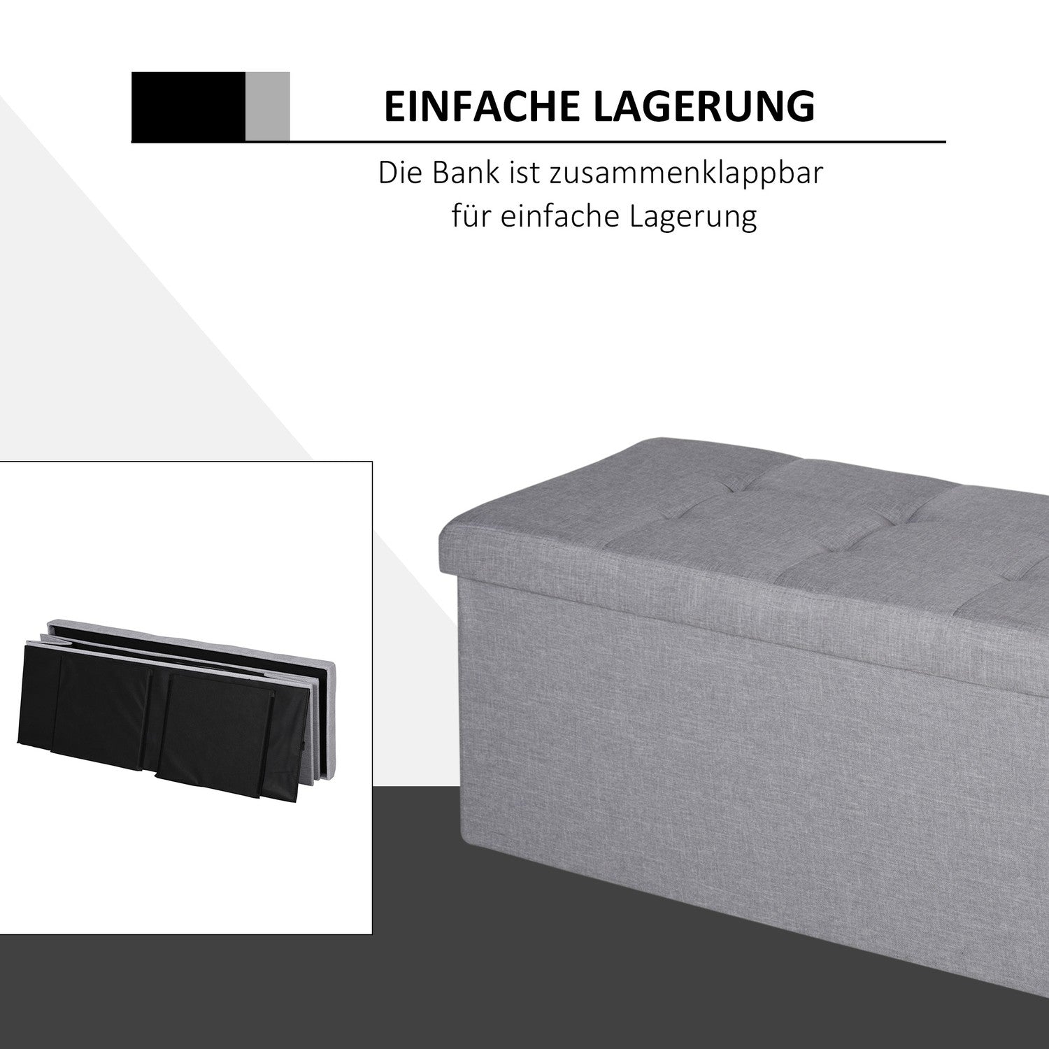 Grå stoppad förvaringsbänk, hopfällbar med avdelare