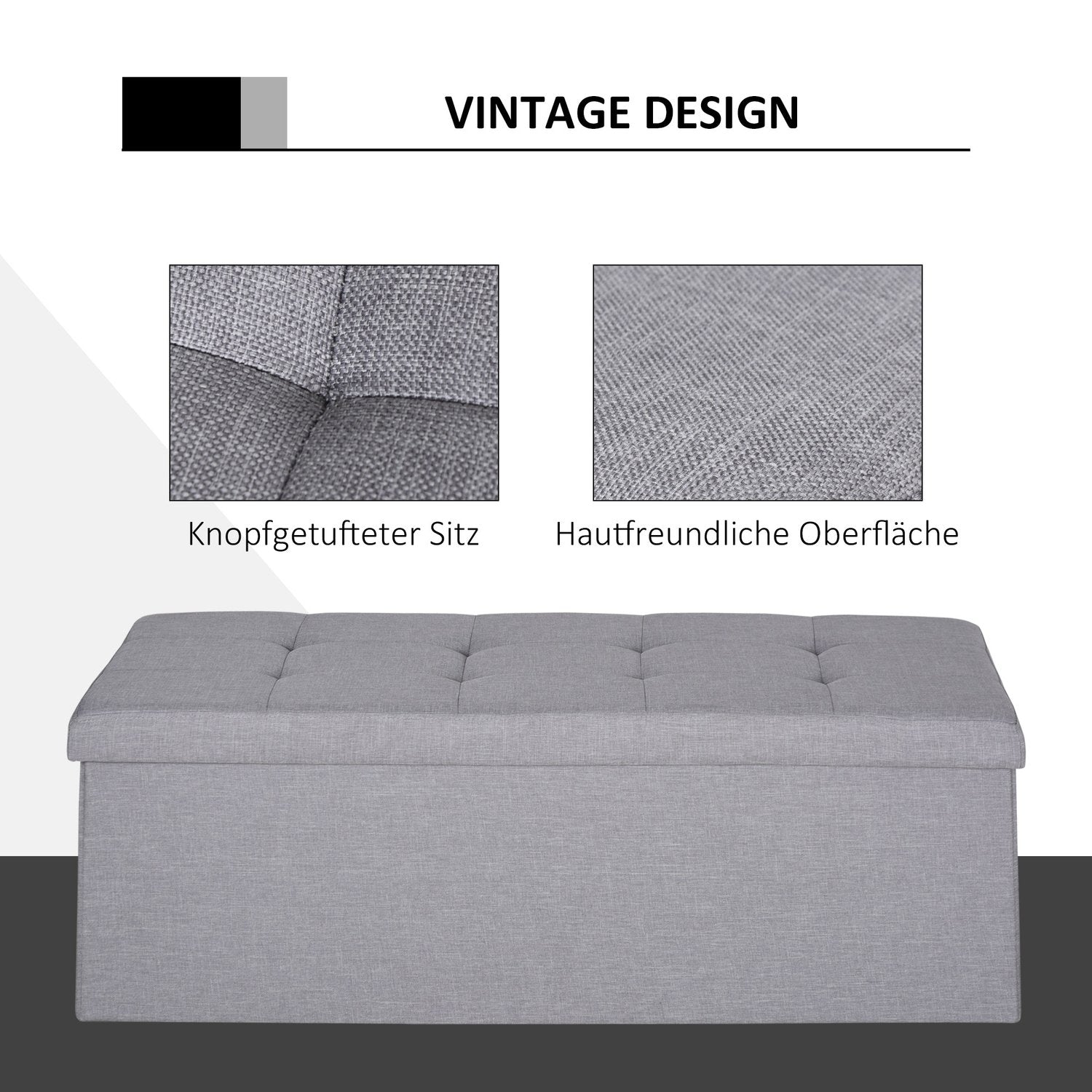 Grå stoppad förvaringsbänk, hopfällbar med avdelare