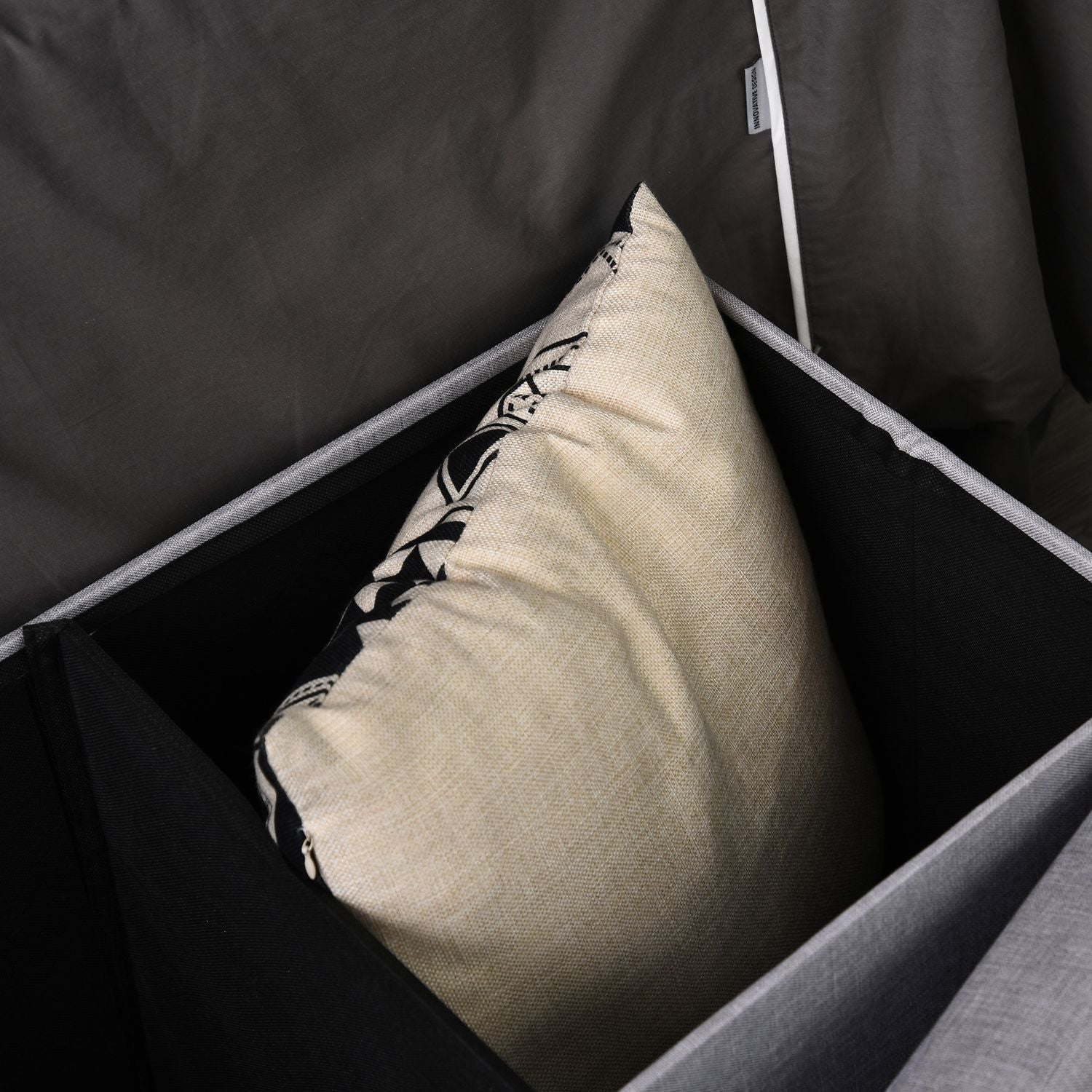 Grå stoppad förvaringsbänk, hopfällbar med avdelare