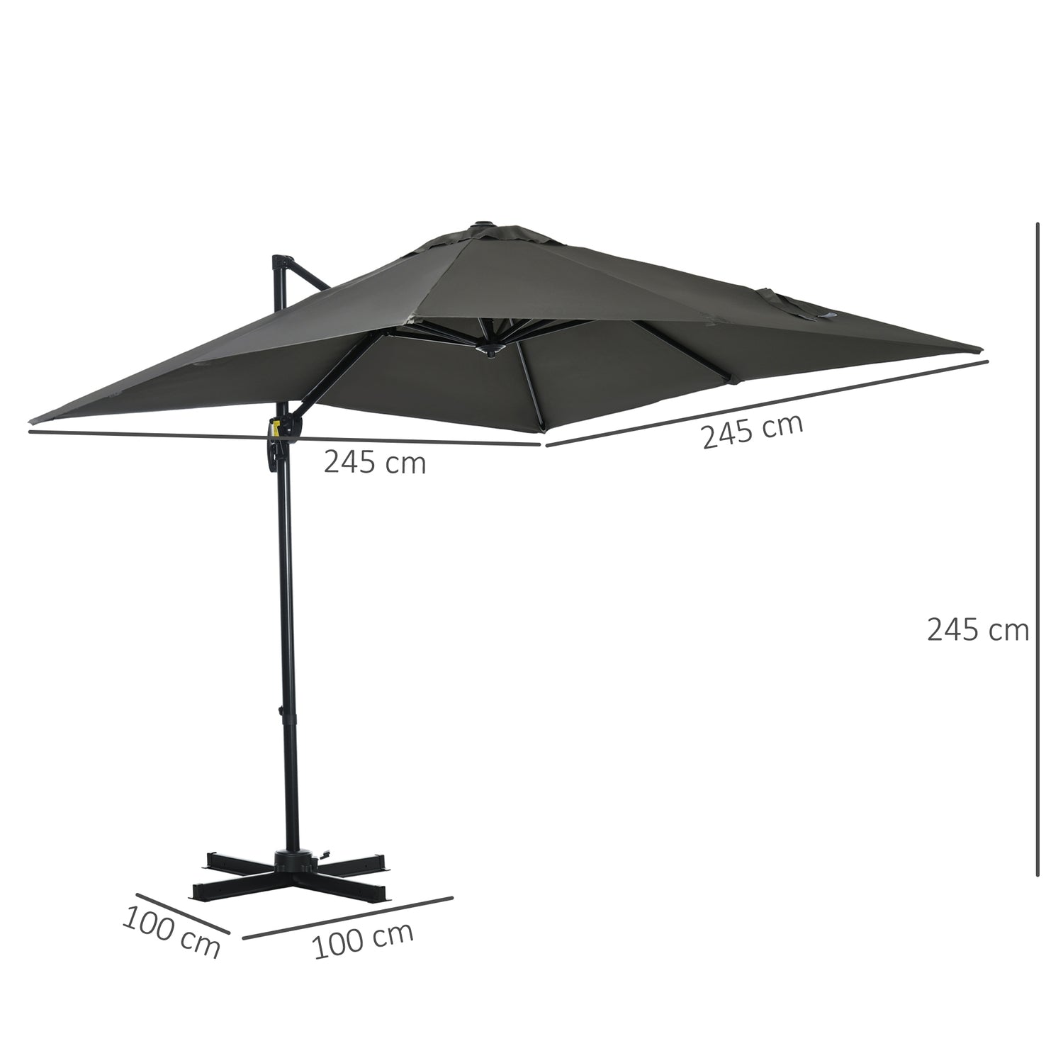 Grått Cantilever Garden Parasoll, 245x245cm – Justerbart & Vridbart